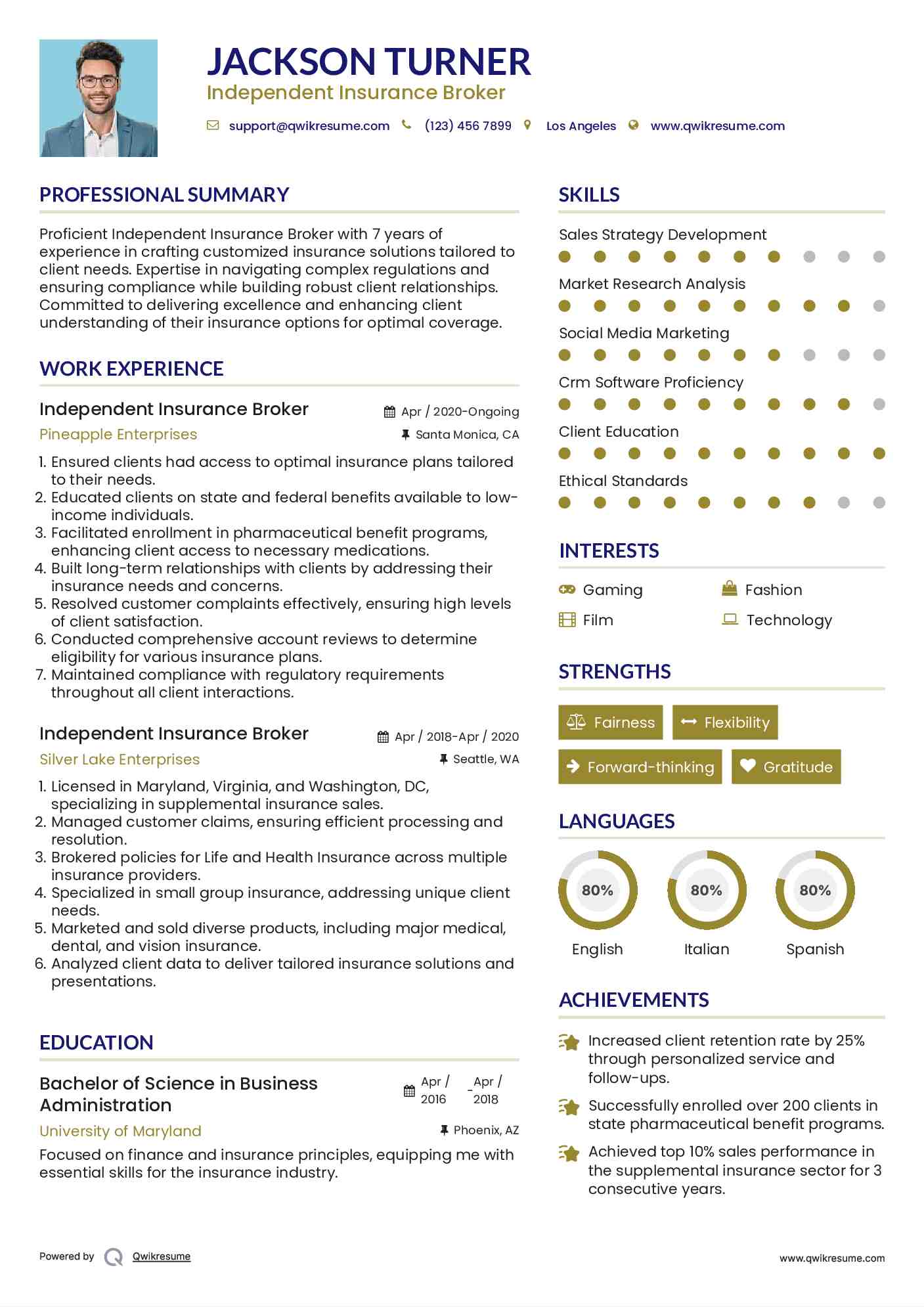Independent Insurance Broker Resume Template