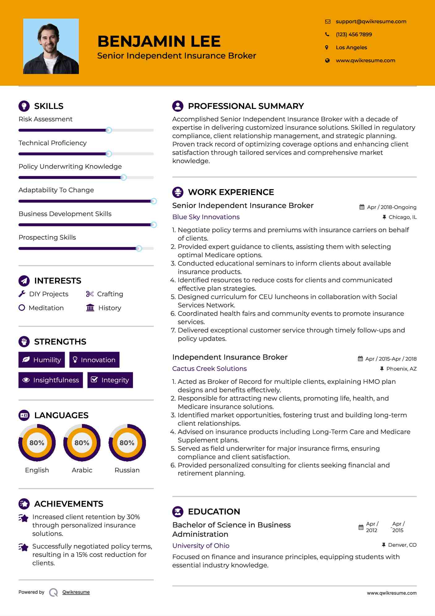 Senior Independent Insurance Broker Resume Template