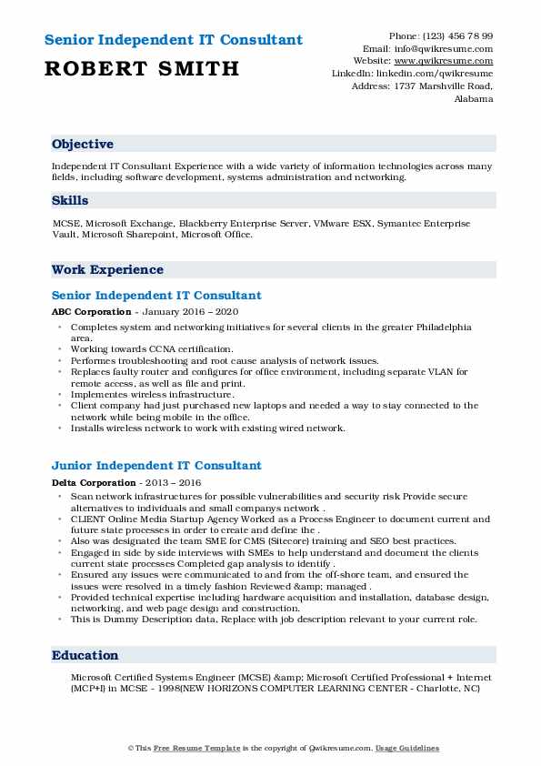 Independent IT Consultant Resume - Independent It Consultant 1590664645 Pdf 