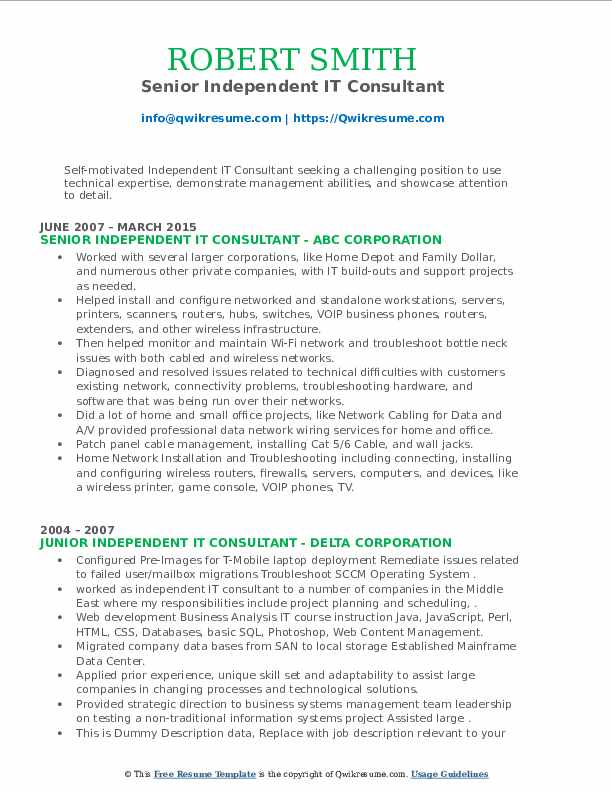 Independent IT Consultant Resume - Independent It Consultant 1590664920 Pdf 