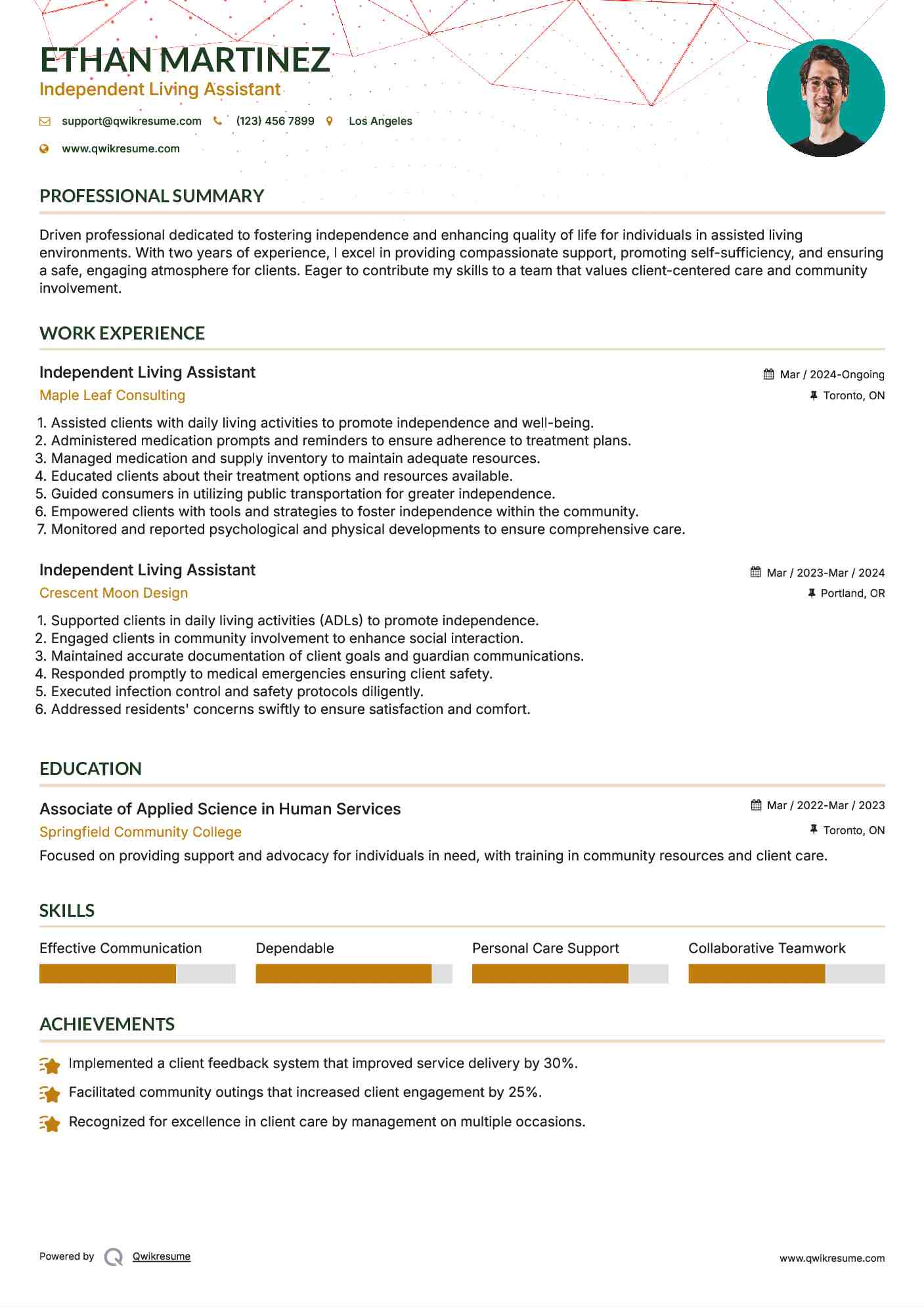 Independent Living Assistant Resume Template