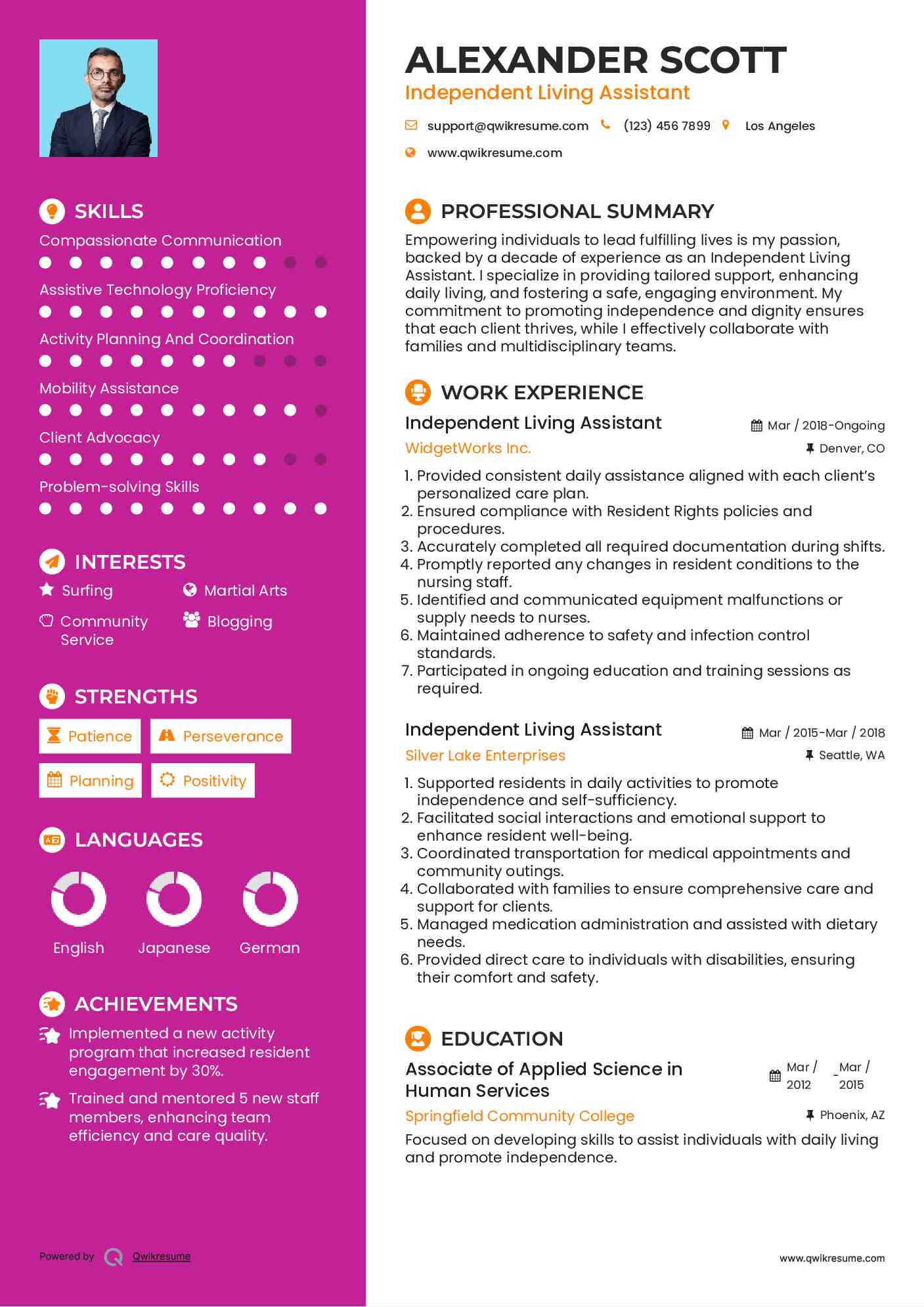 Independent Living Assistant Resume Format