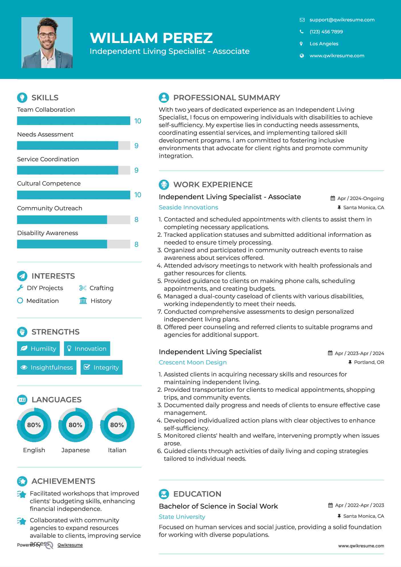 Independent Living Specialist - Associate Resume Template