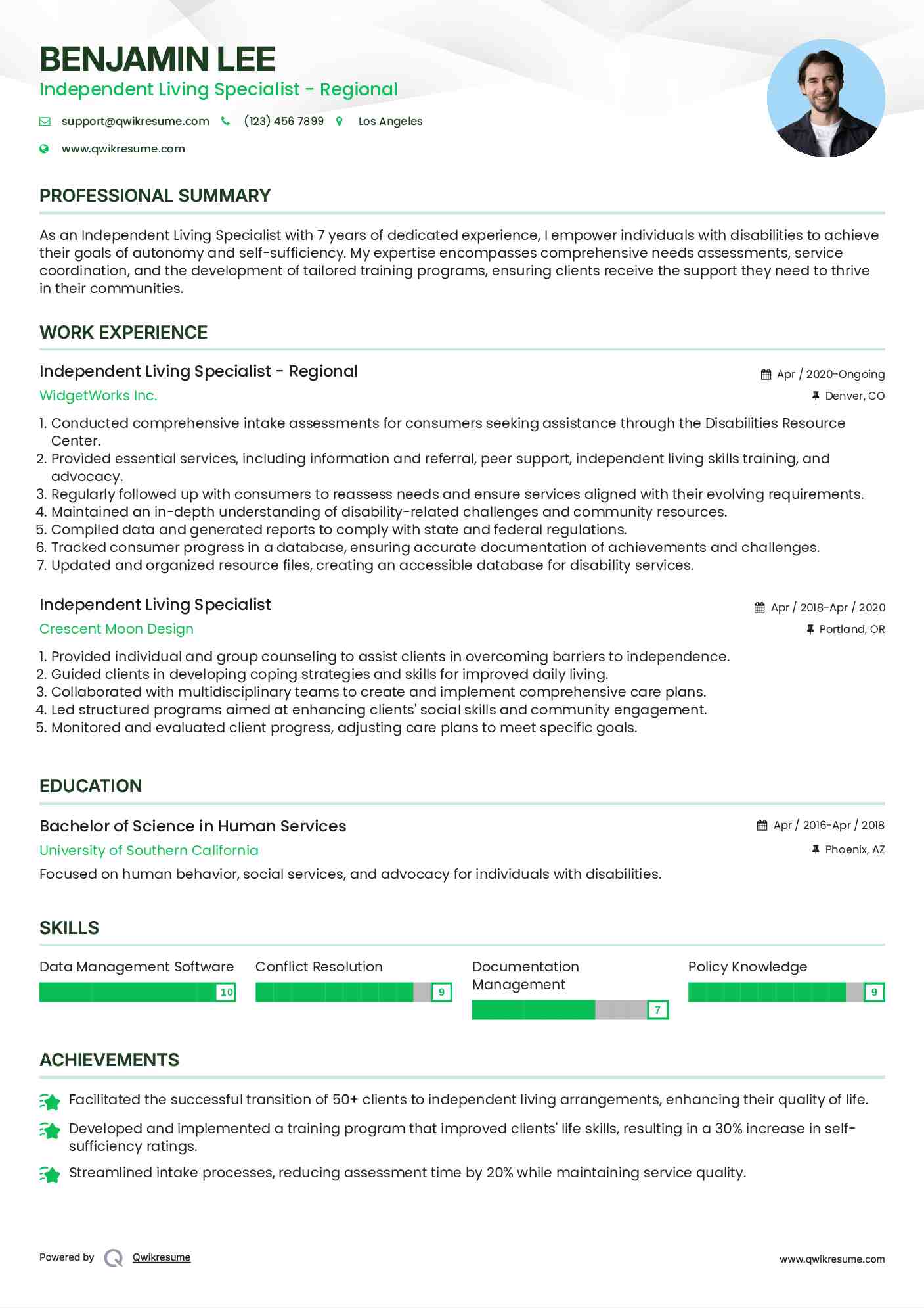 Independent Living Specialist - Regional Resume Template