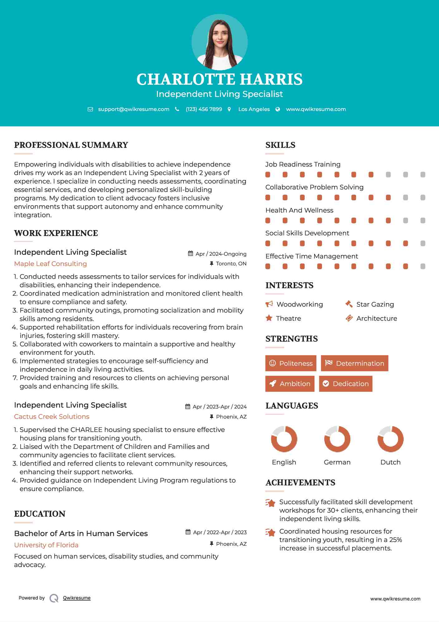Independent Living Specialist Resume Sample