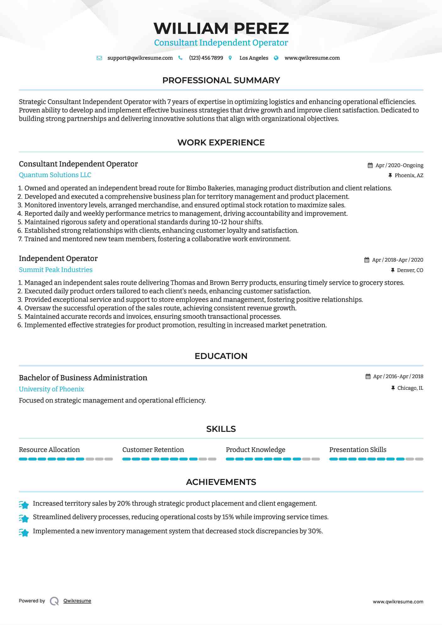 Consultant Independent Operator Resume Template
