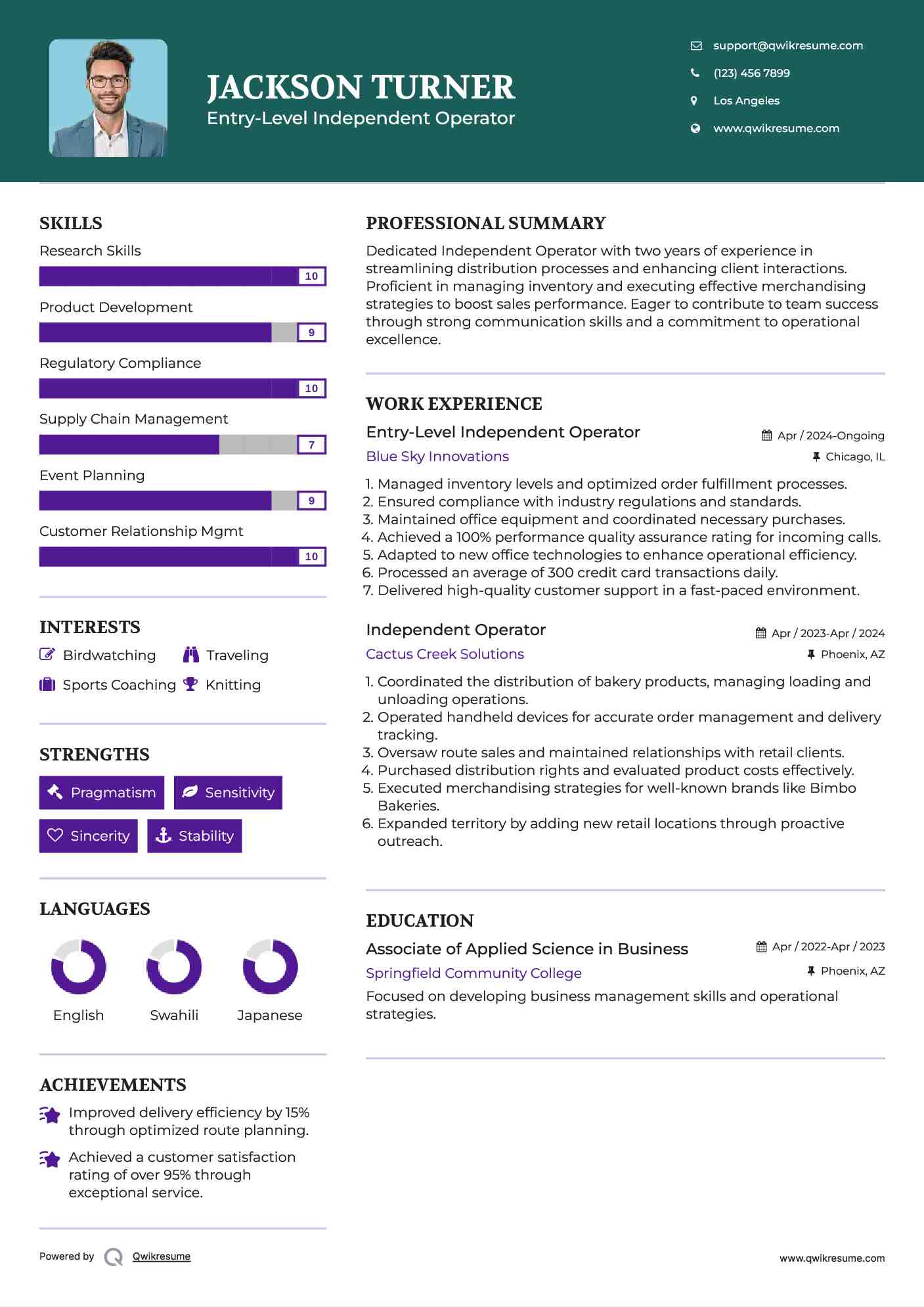Entry-Level Independent Operator Resume Template