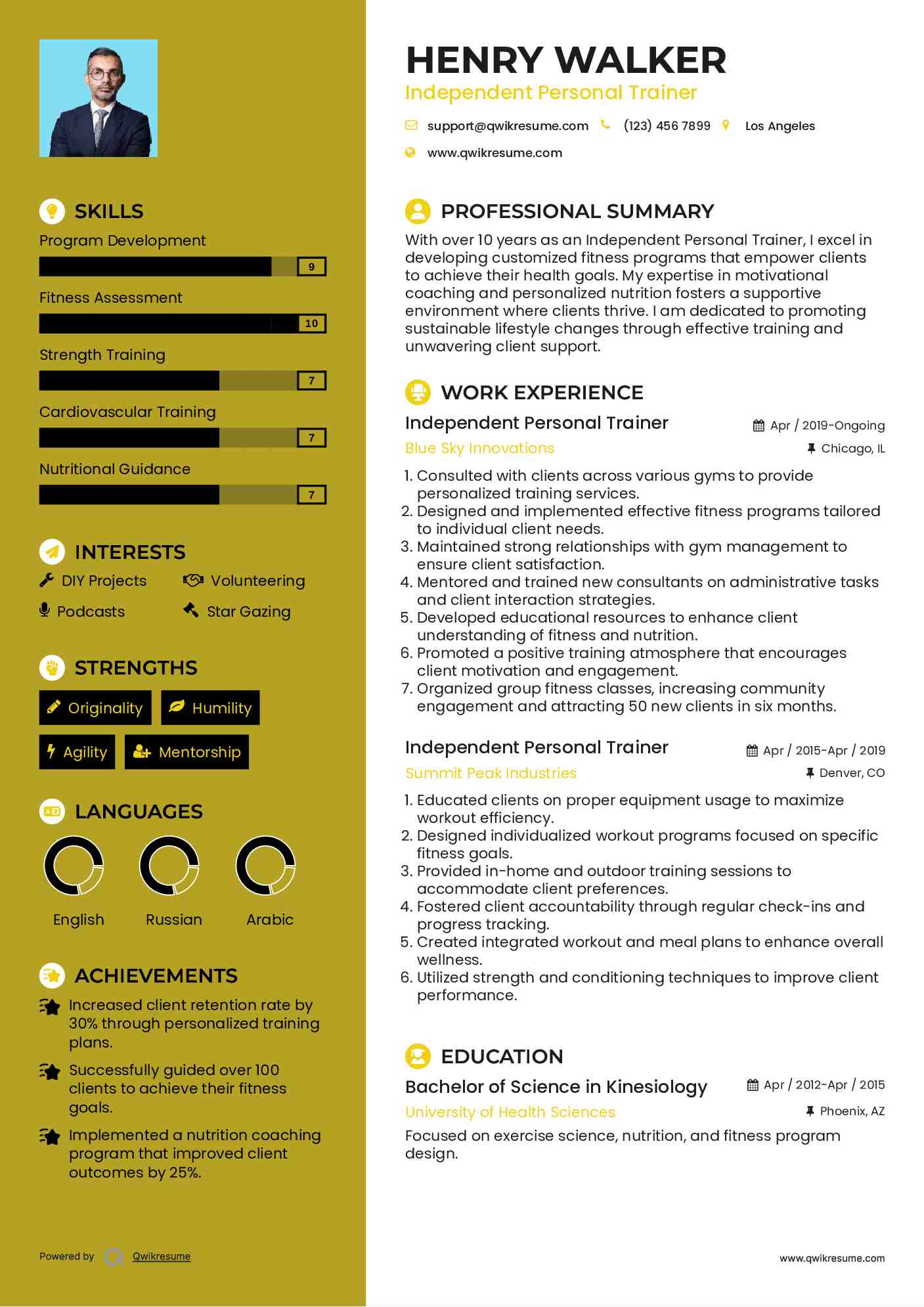 Independent Personal Trainer Resume Example