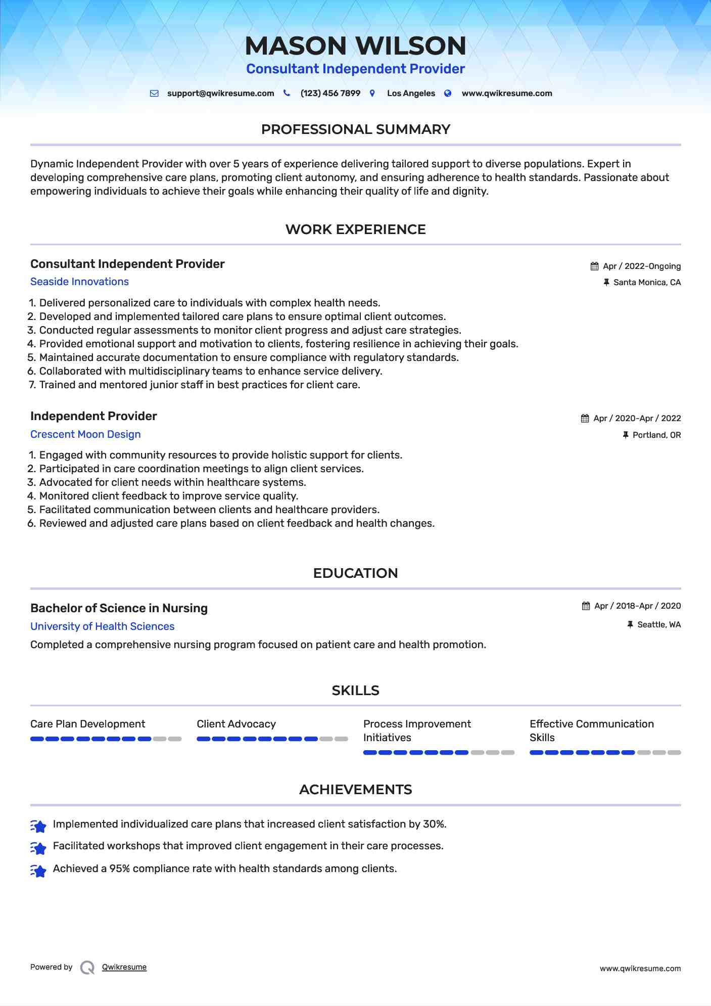 Consultant Independent Provider Resume Model