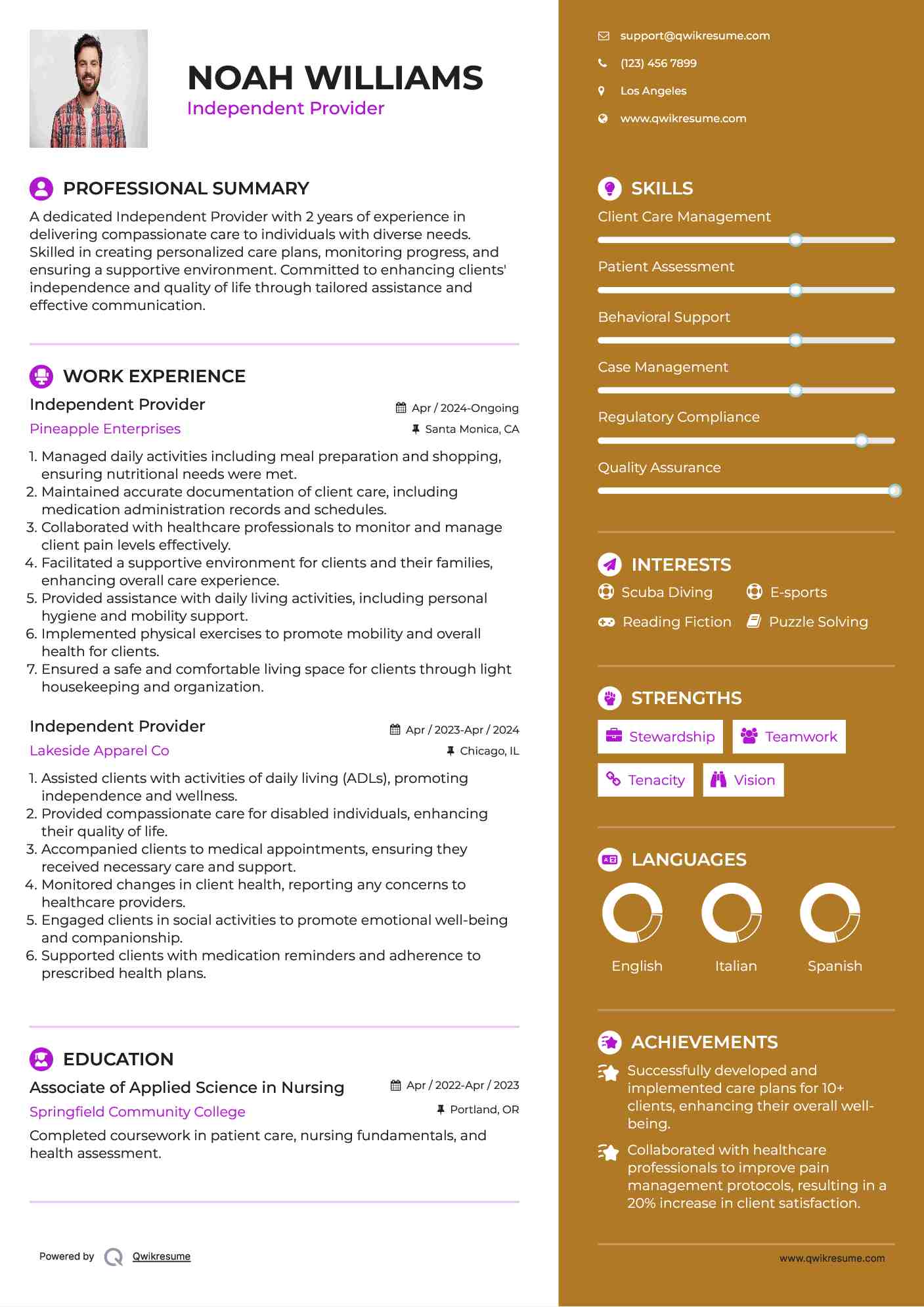 Independent Provider Resume Format