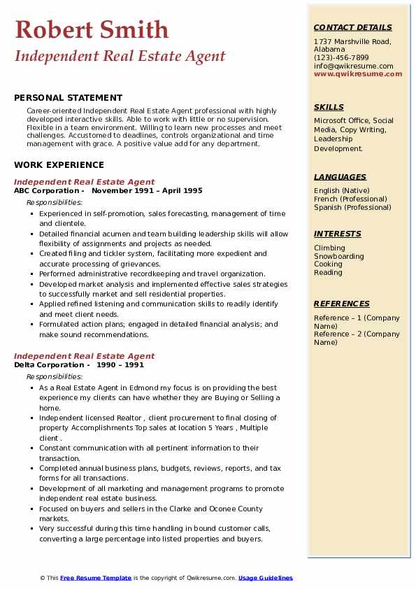 Independent Real Estate Agent Resume Samples QwikResume