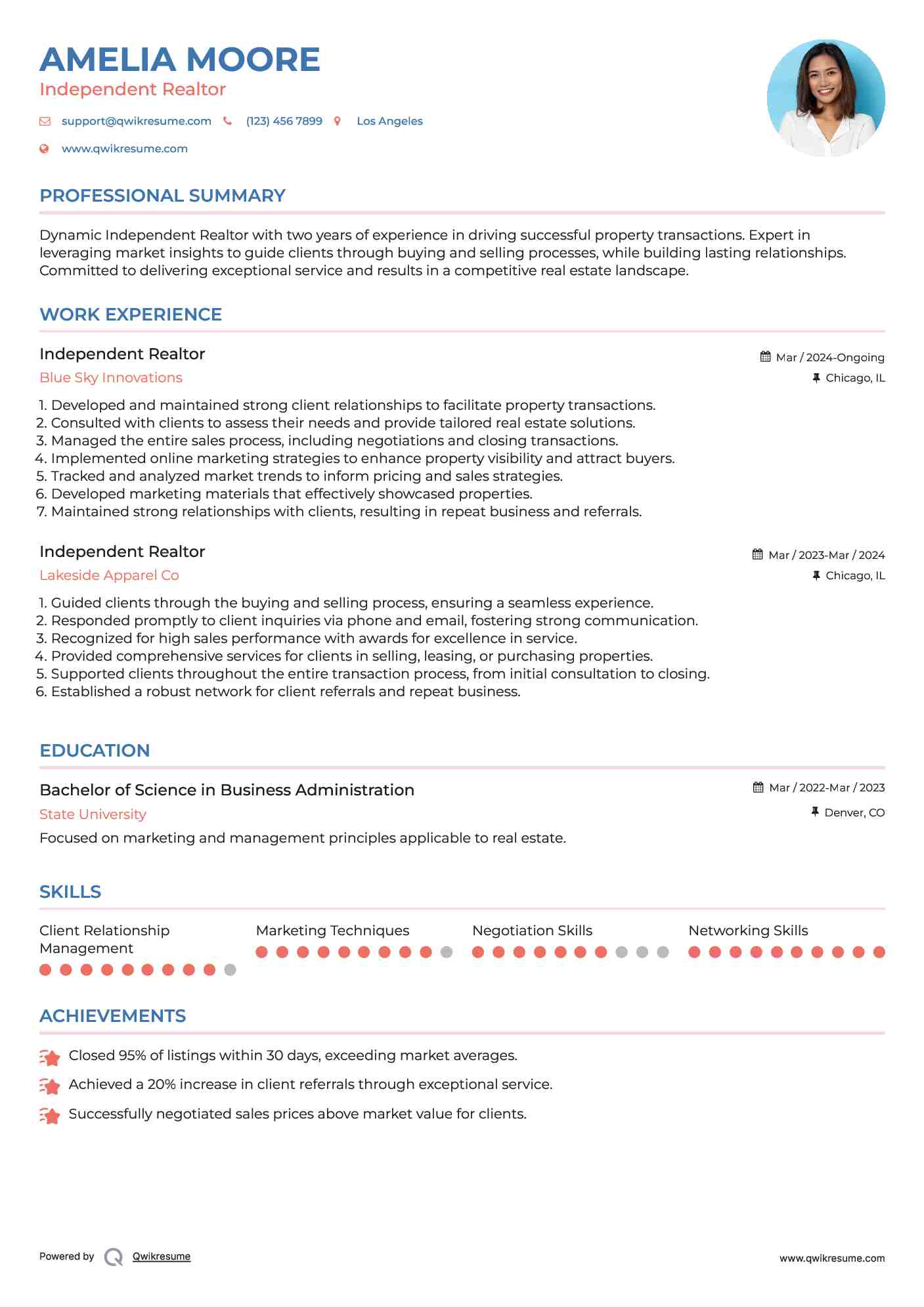Independent Realtor Resume Template