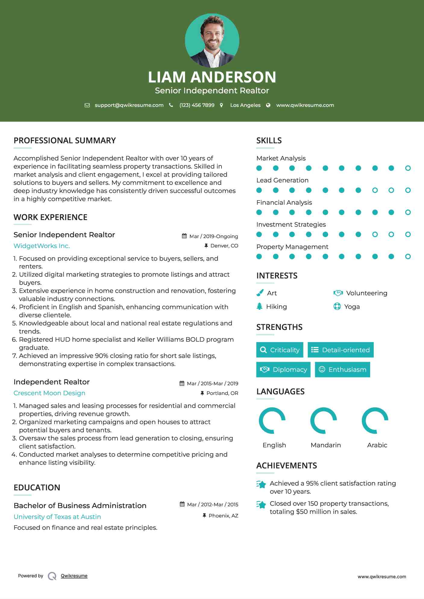 Senior Independent Realtor Resume Example