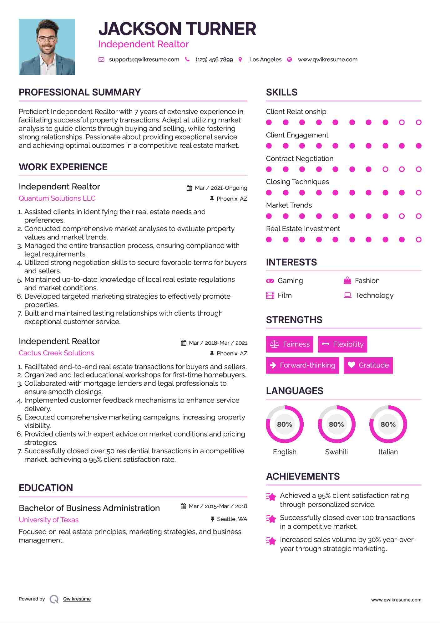 Independent Realtor Resume Example