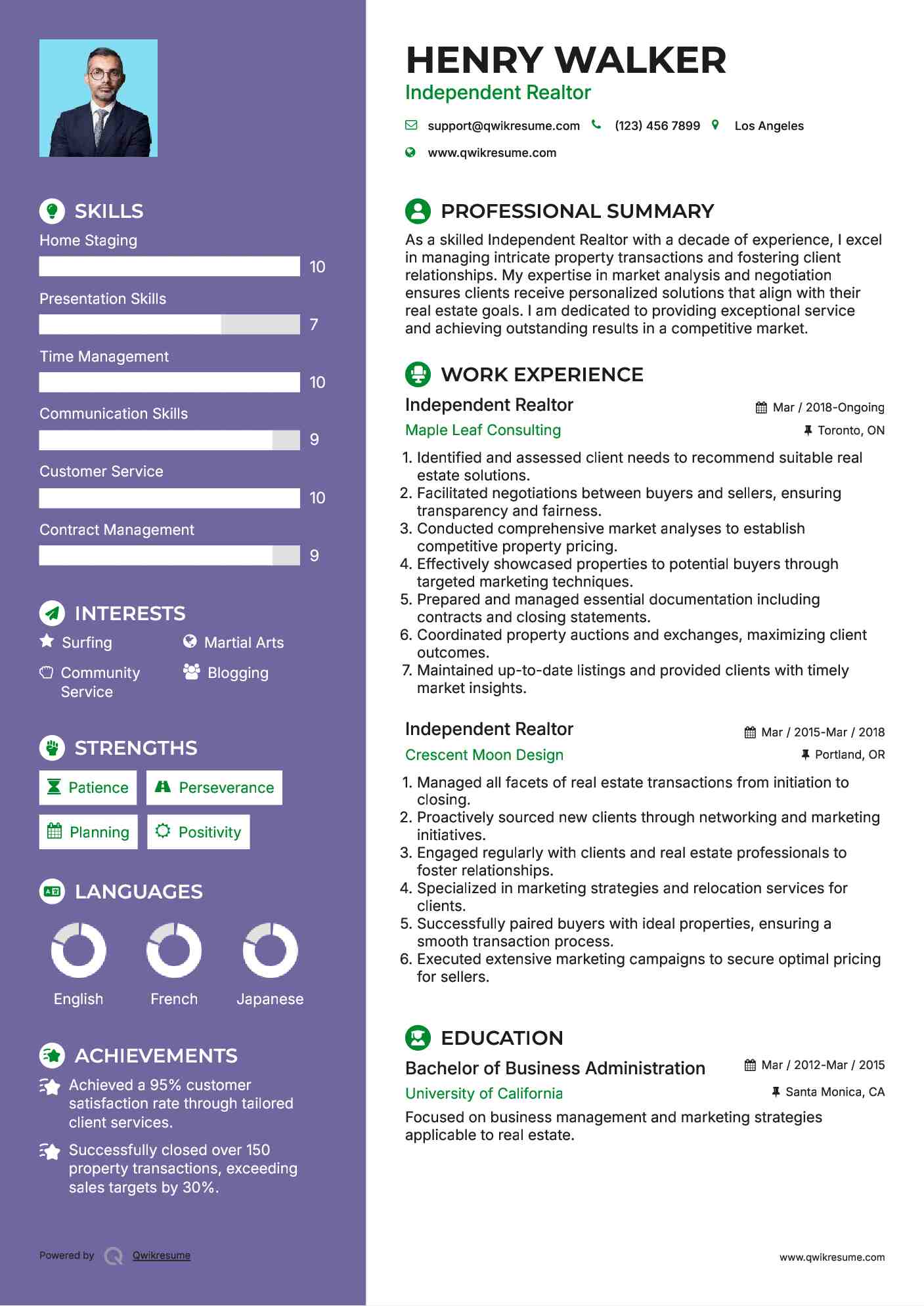 Independent Realtor Resume Model