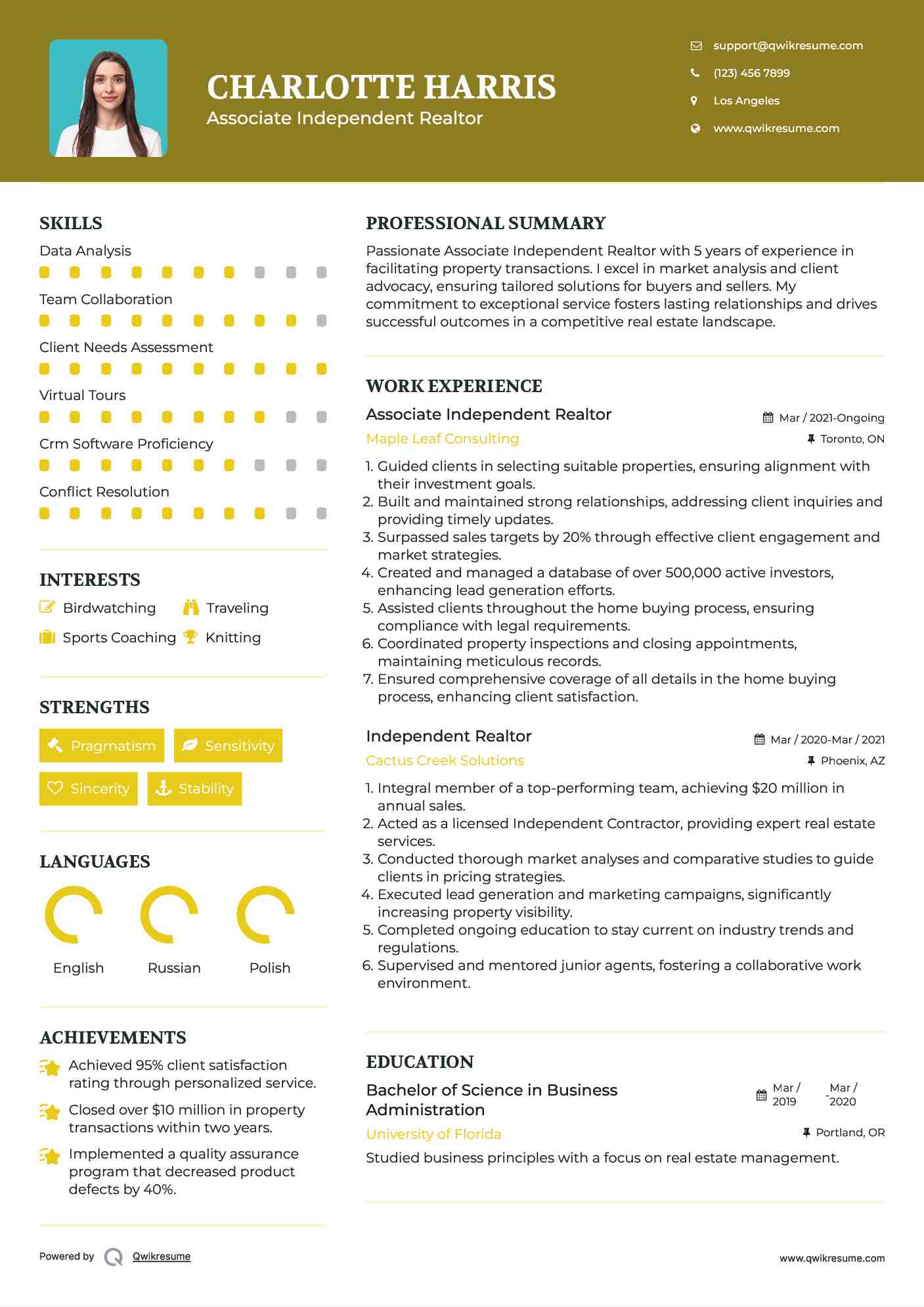 Associate Independent Realtor Resume Template