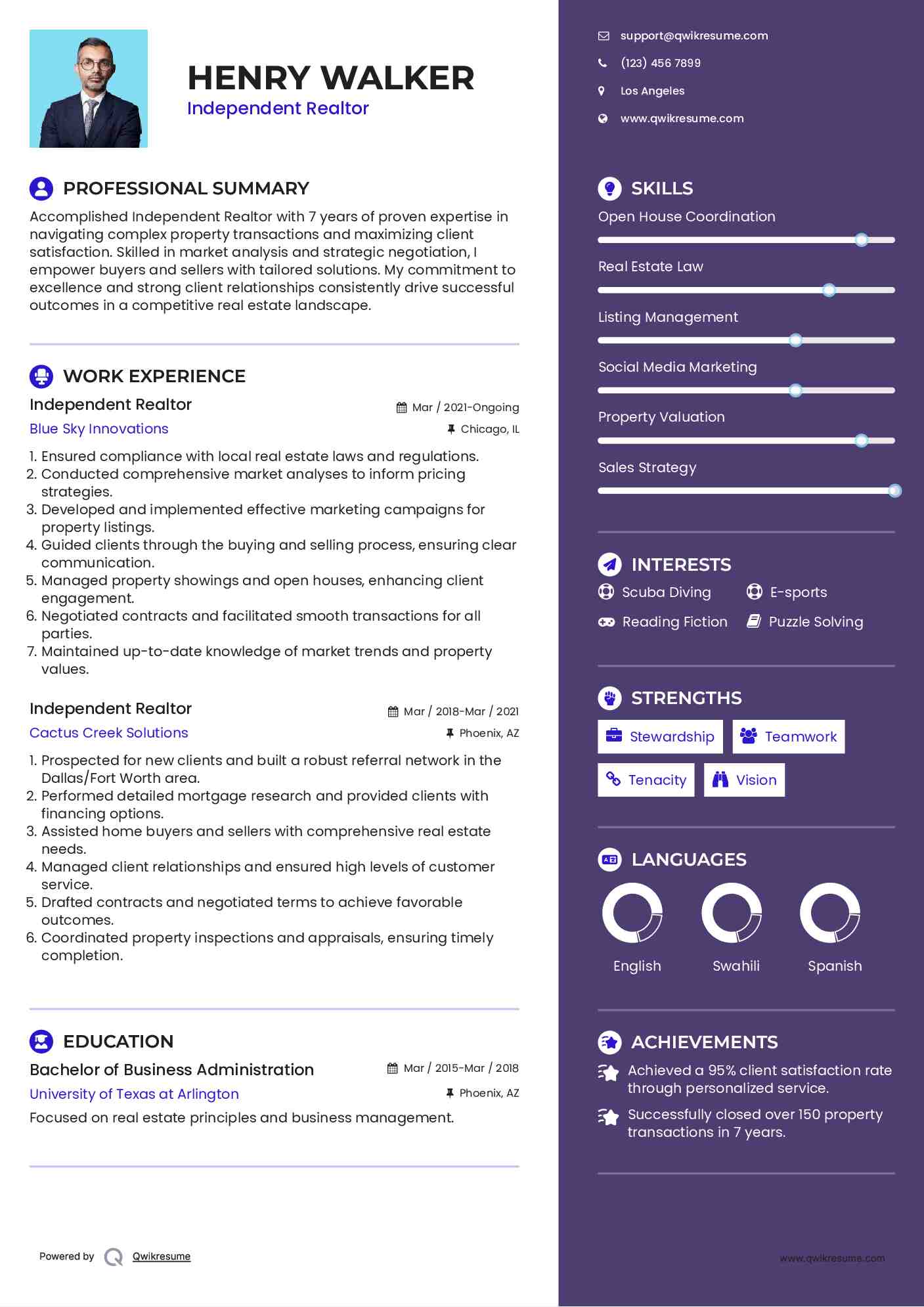 Independent Realtor Resume Model