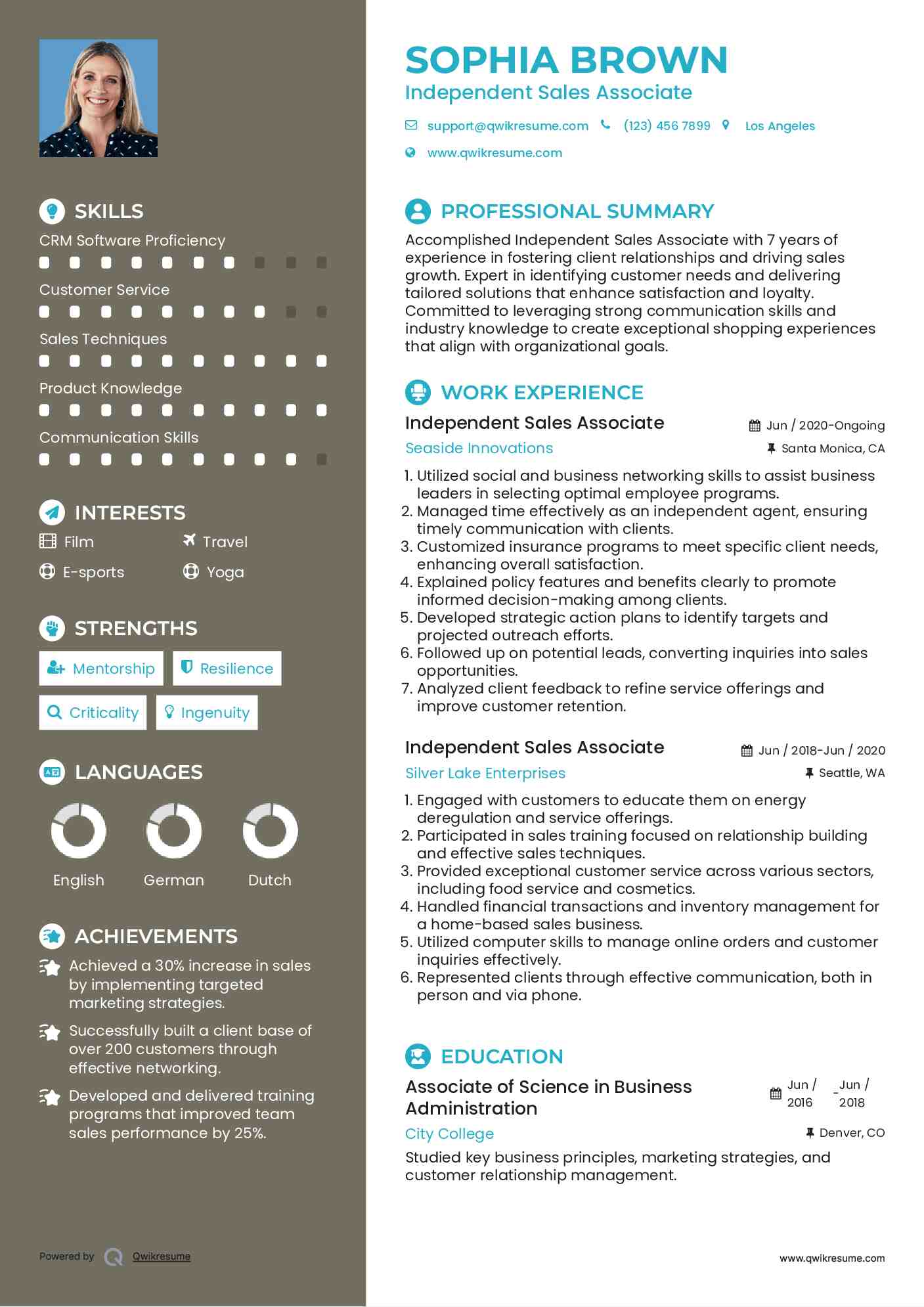 Independent Sales Associate Resume Model