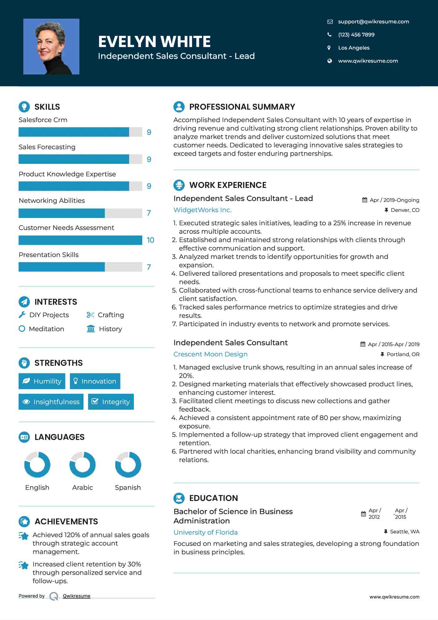 Independent Sales Consultant - Lead Resume Format