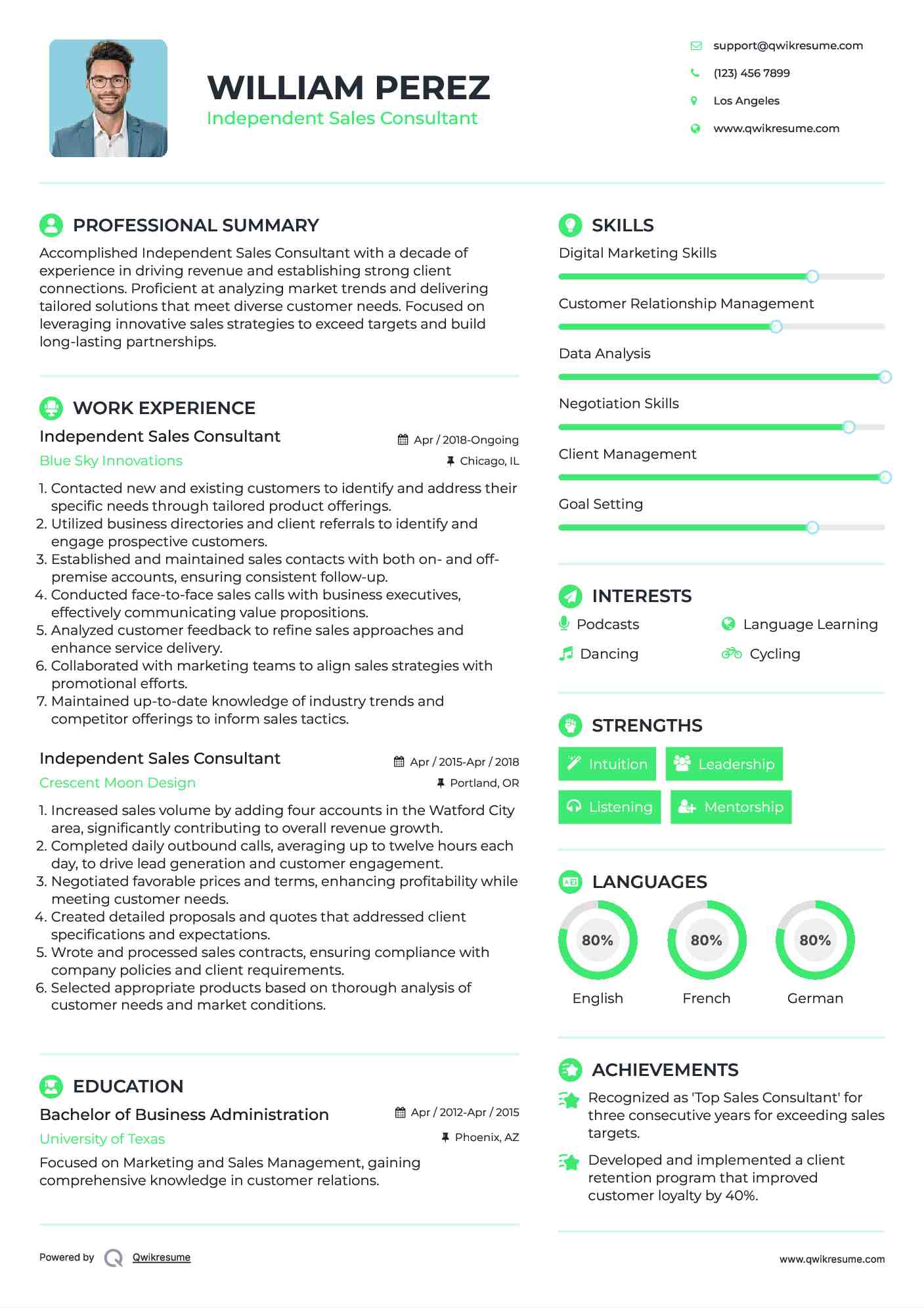 Independent Sales Consultant Resume Example