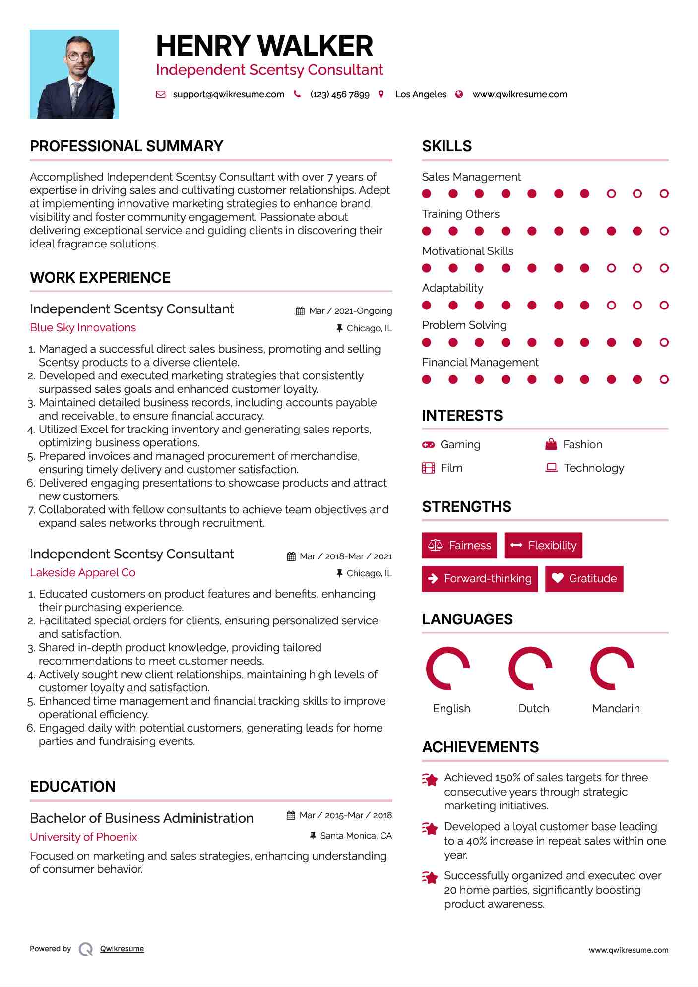 Independent Scentsy Consultant Resume Example