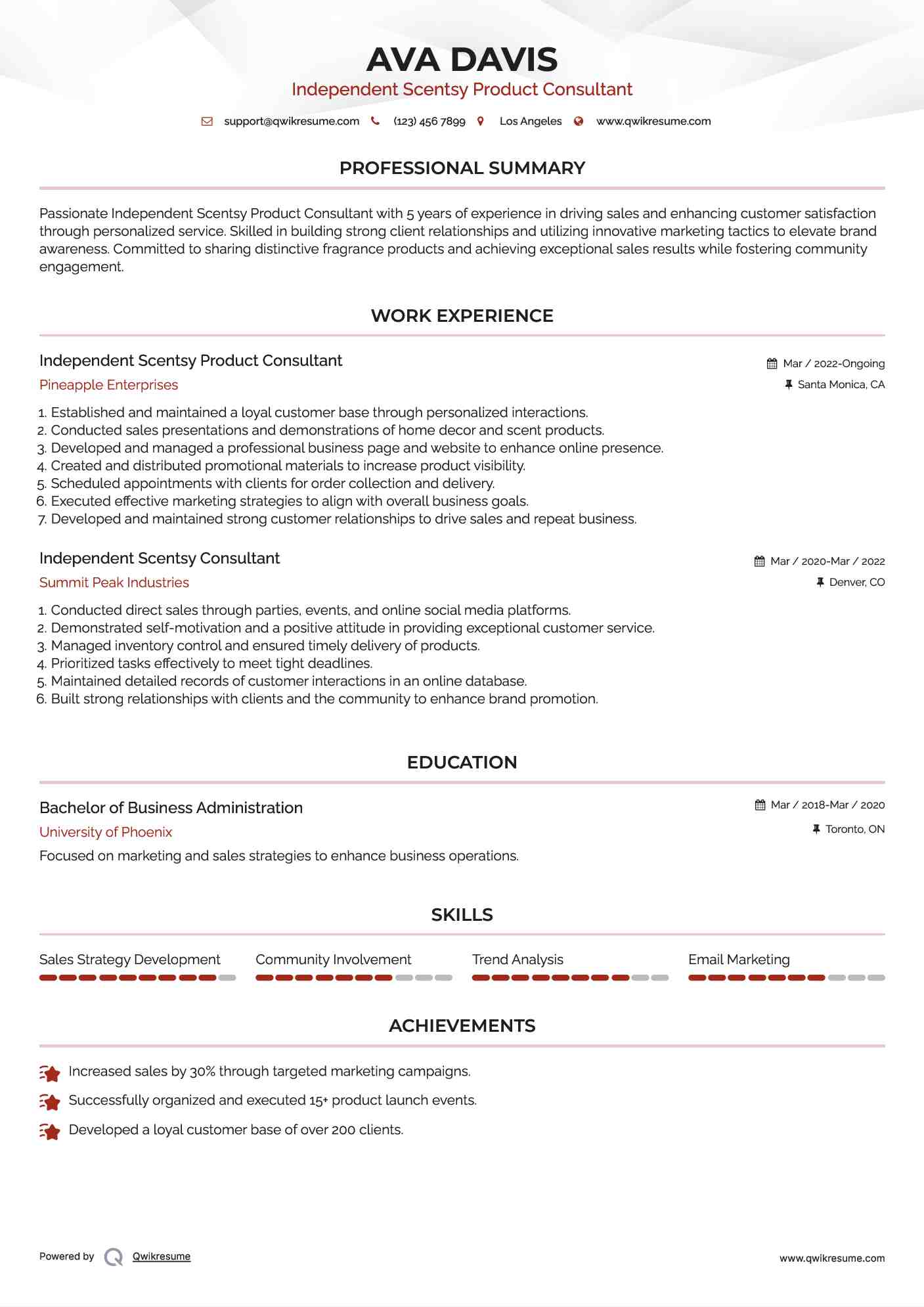 Independent Scentsy Product Consultant Resume Model