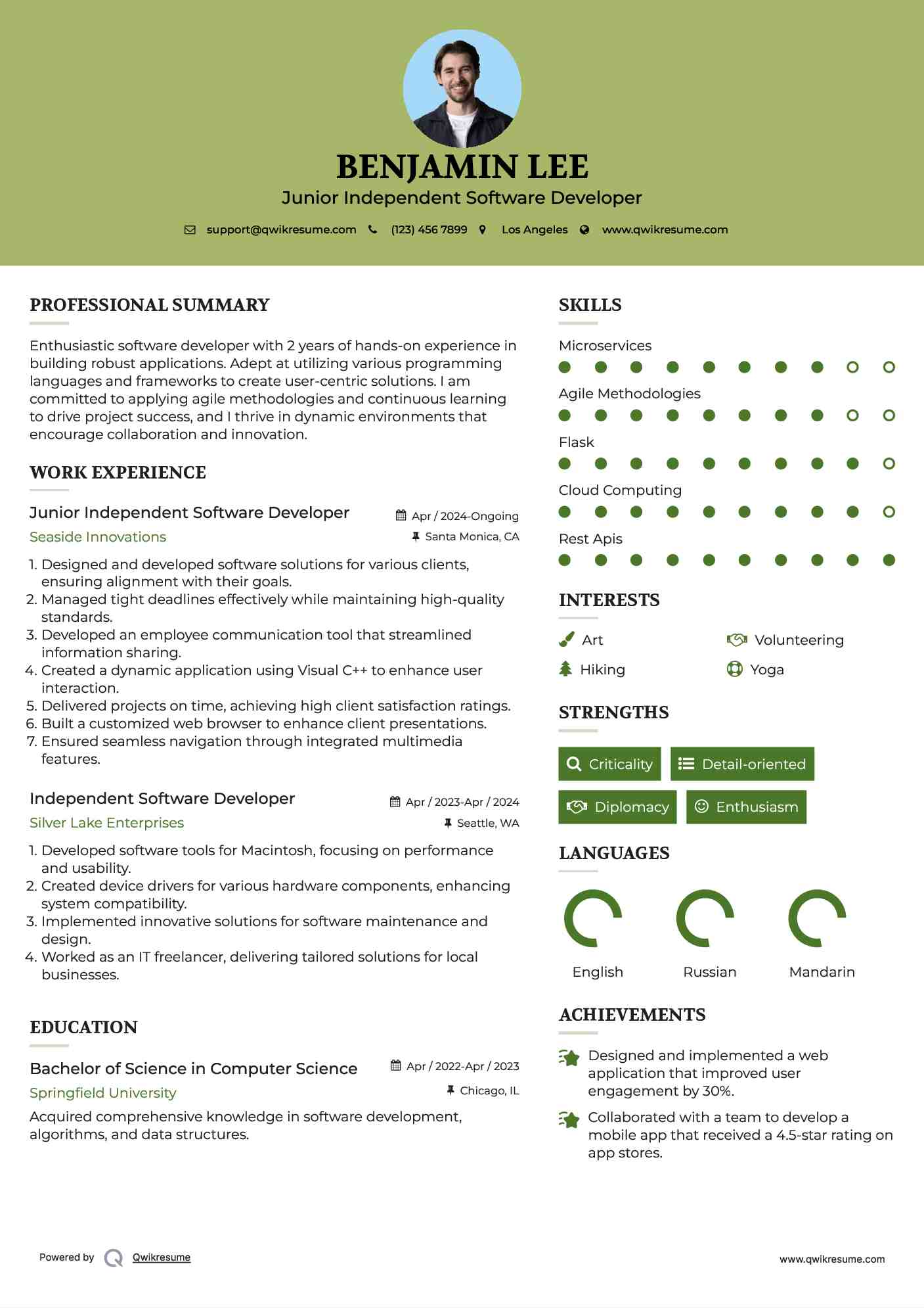 Junior Independent Software Developer Resume Template