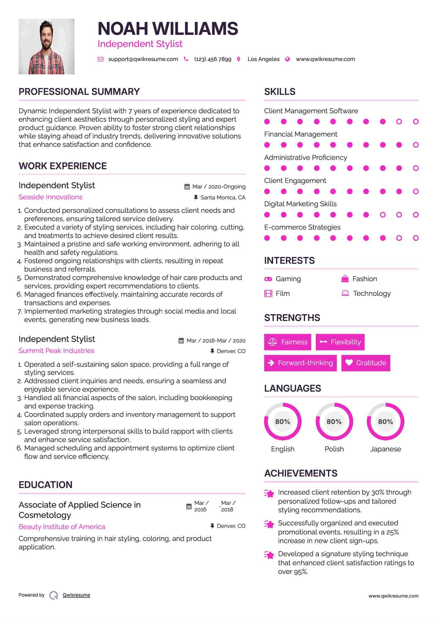 Independent Stylist Resume Model