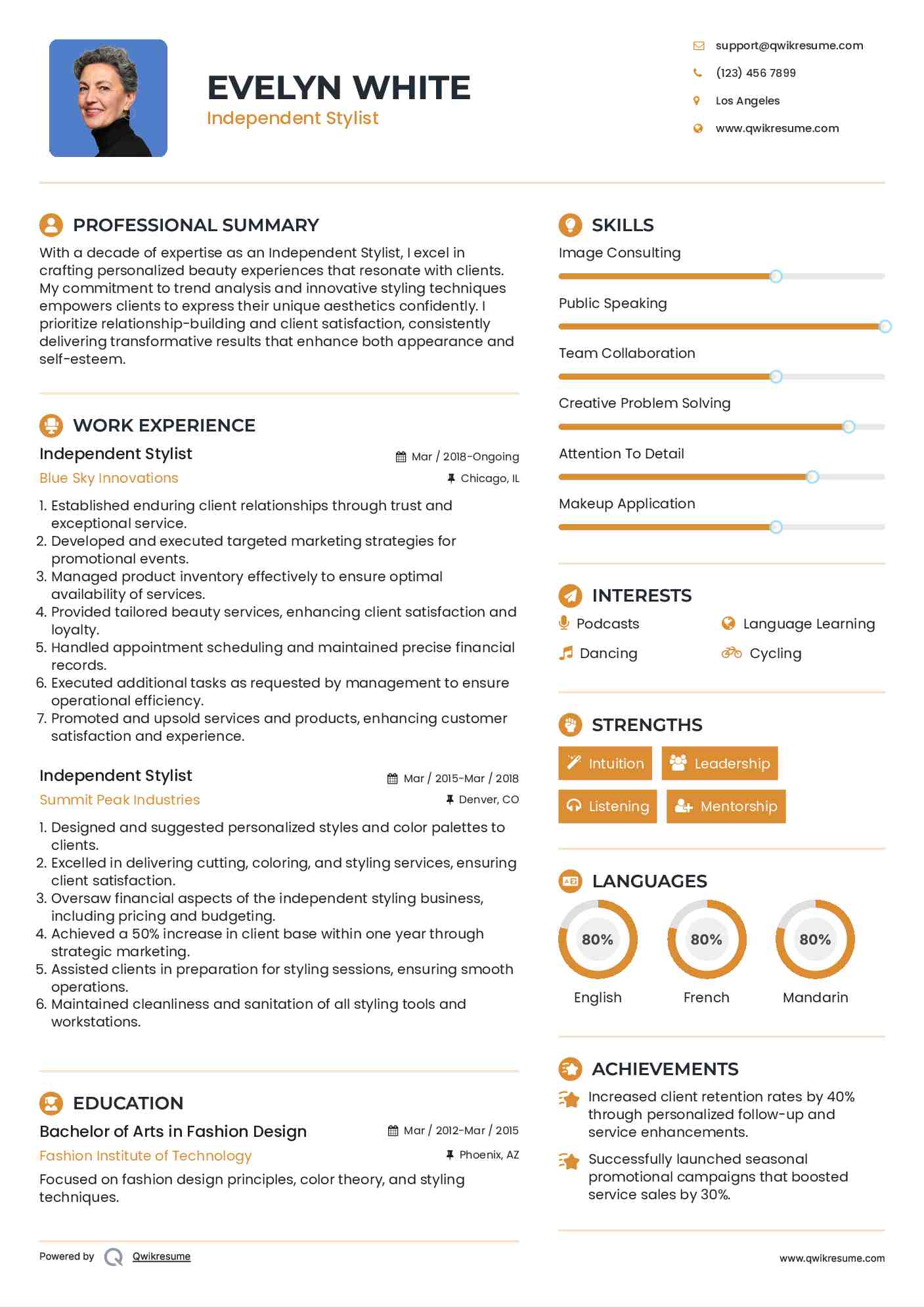 Independent Stylist Resume Model