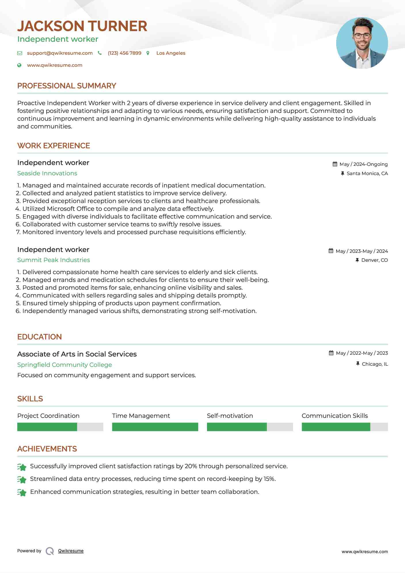 Independent worker Resume Template