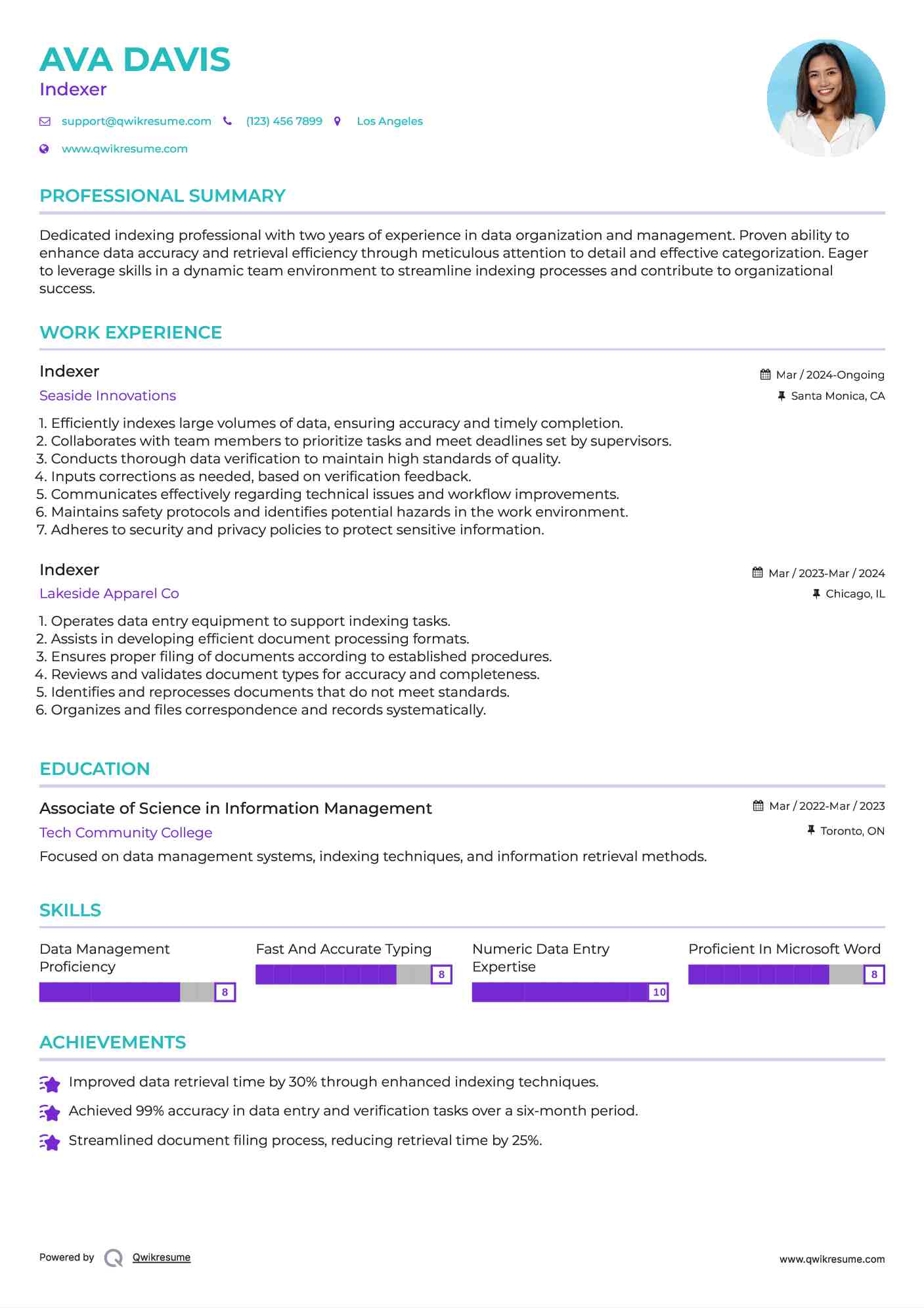 Indexer Resume Sample