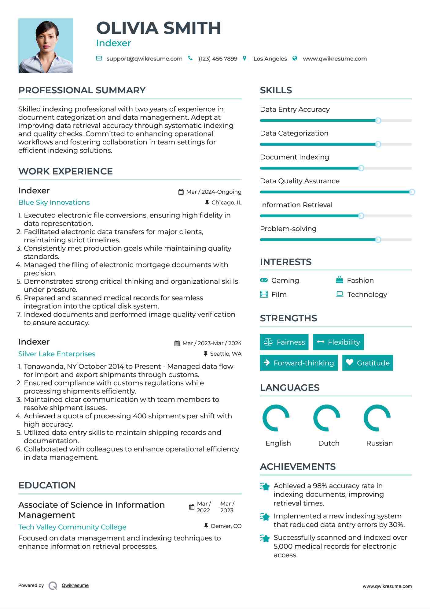 Indexer Resume Template