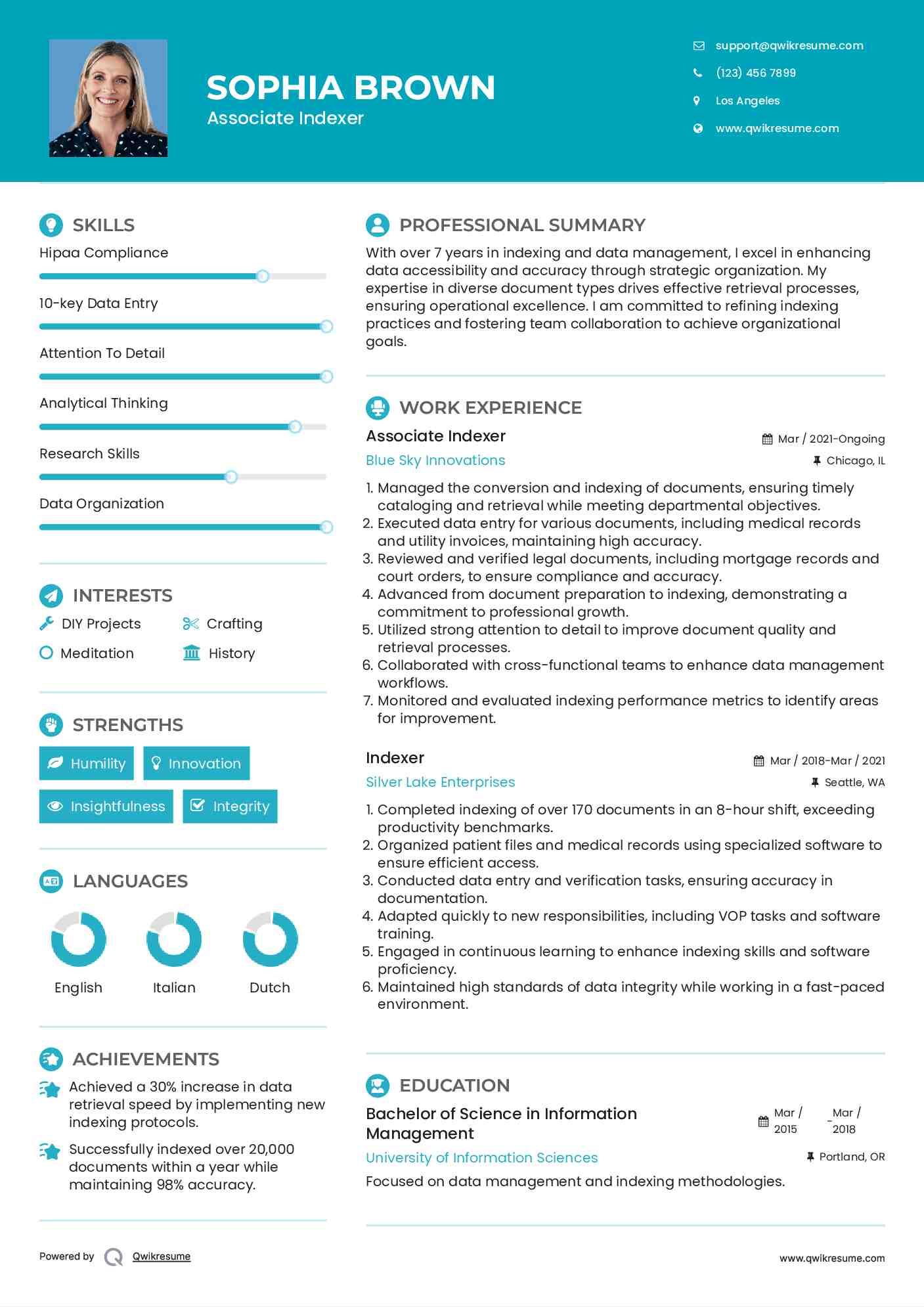 Associate Indexer Resume Template