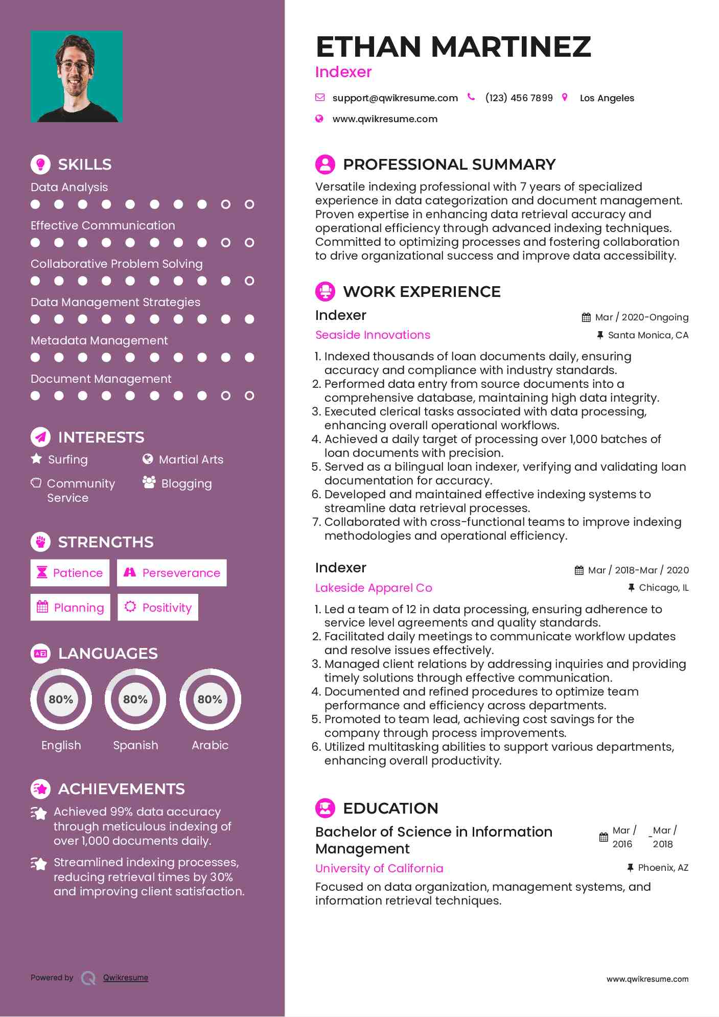 Indexer Resume Format