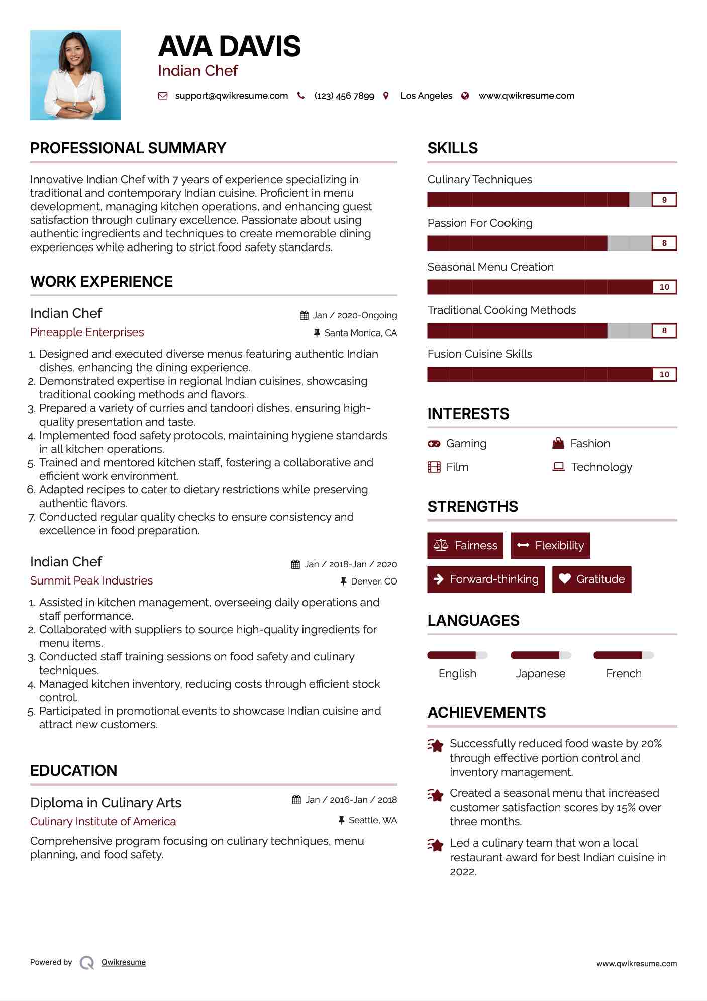 Indian Chef Resume Template