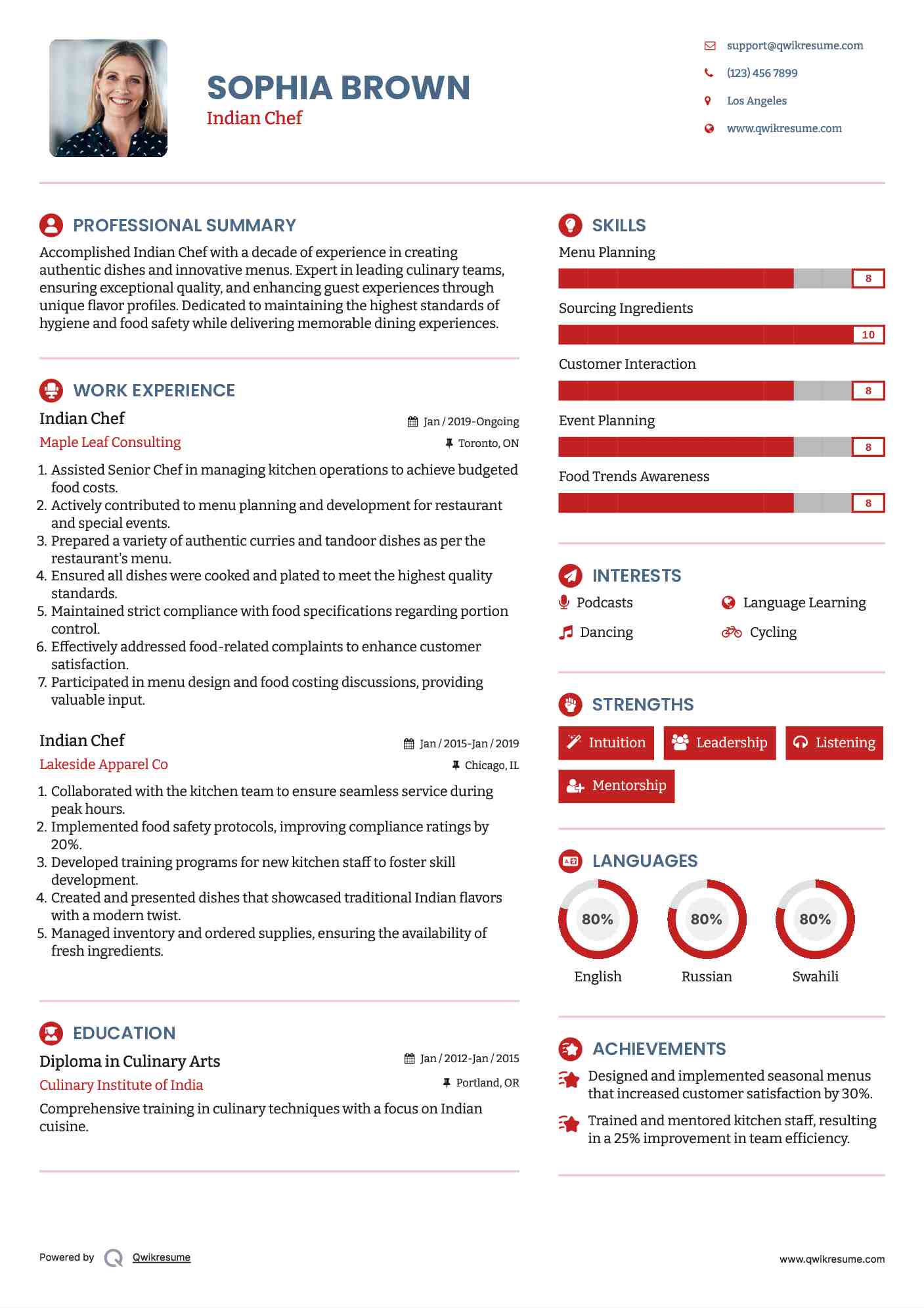Indian Chef Resume Template