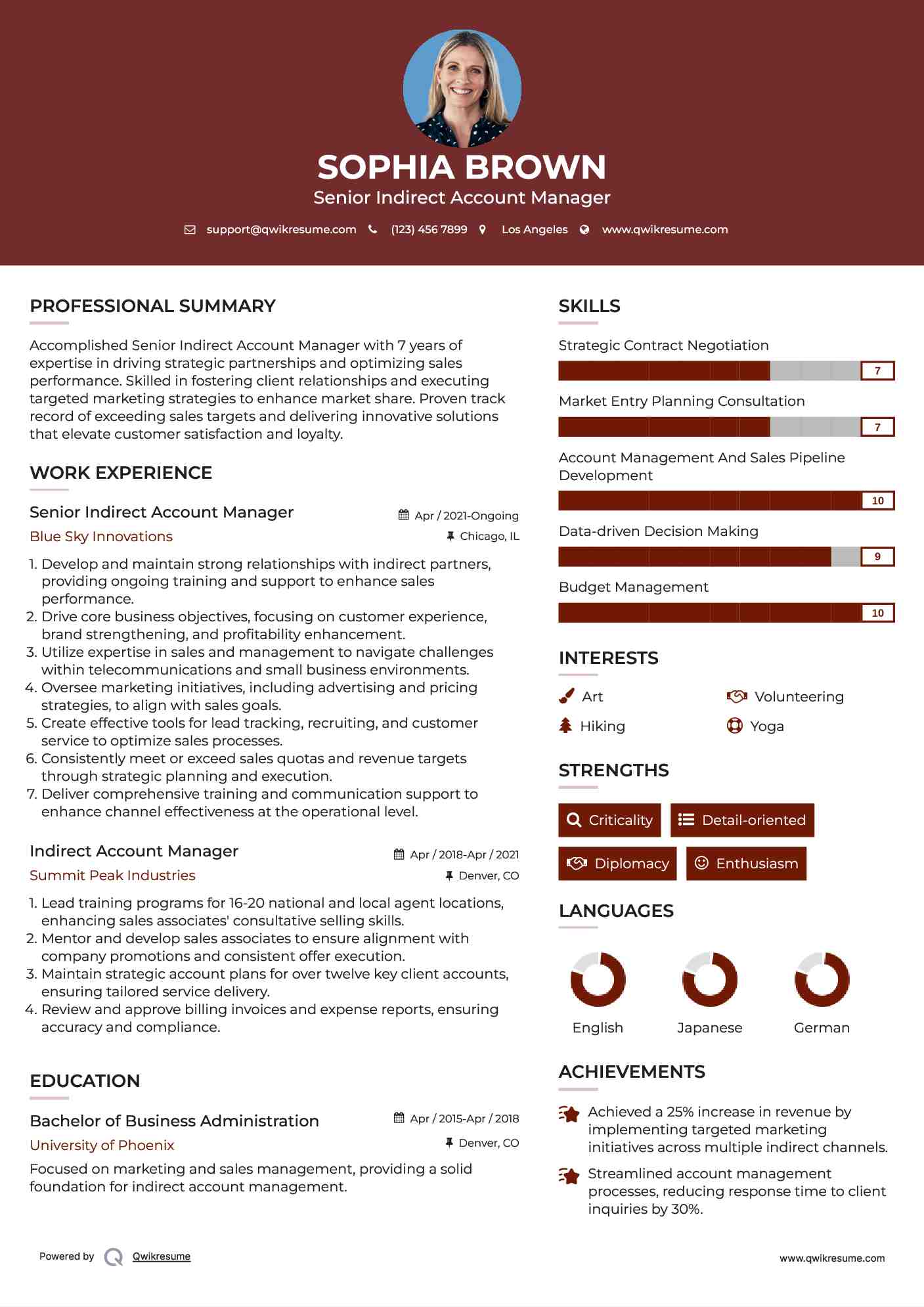 Senior Indirect Account Manager Resume Model
