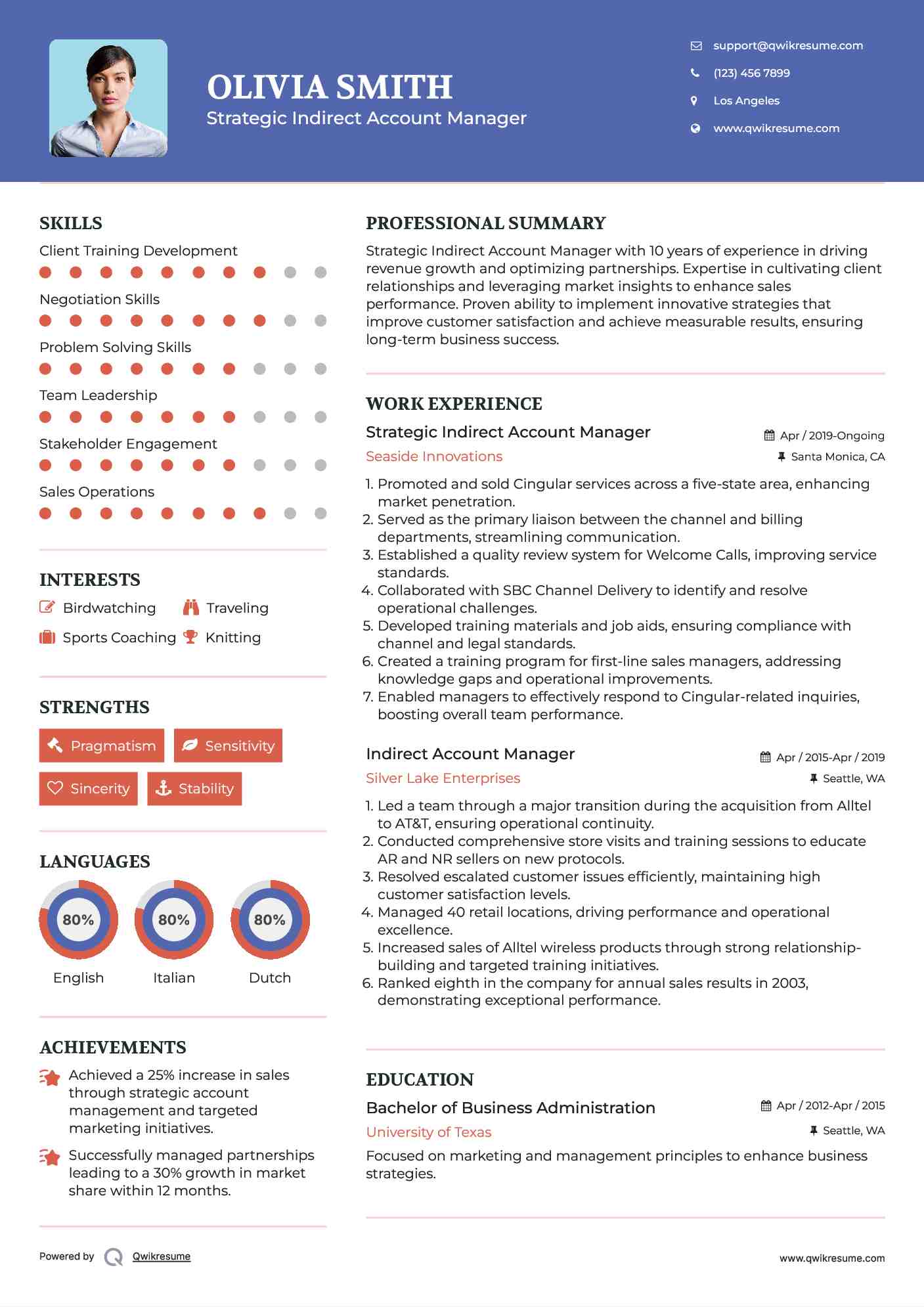 Strategic Indirect Account Manager Resume Model