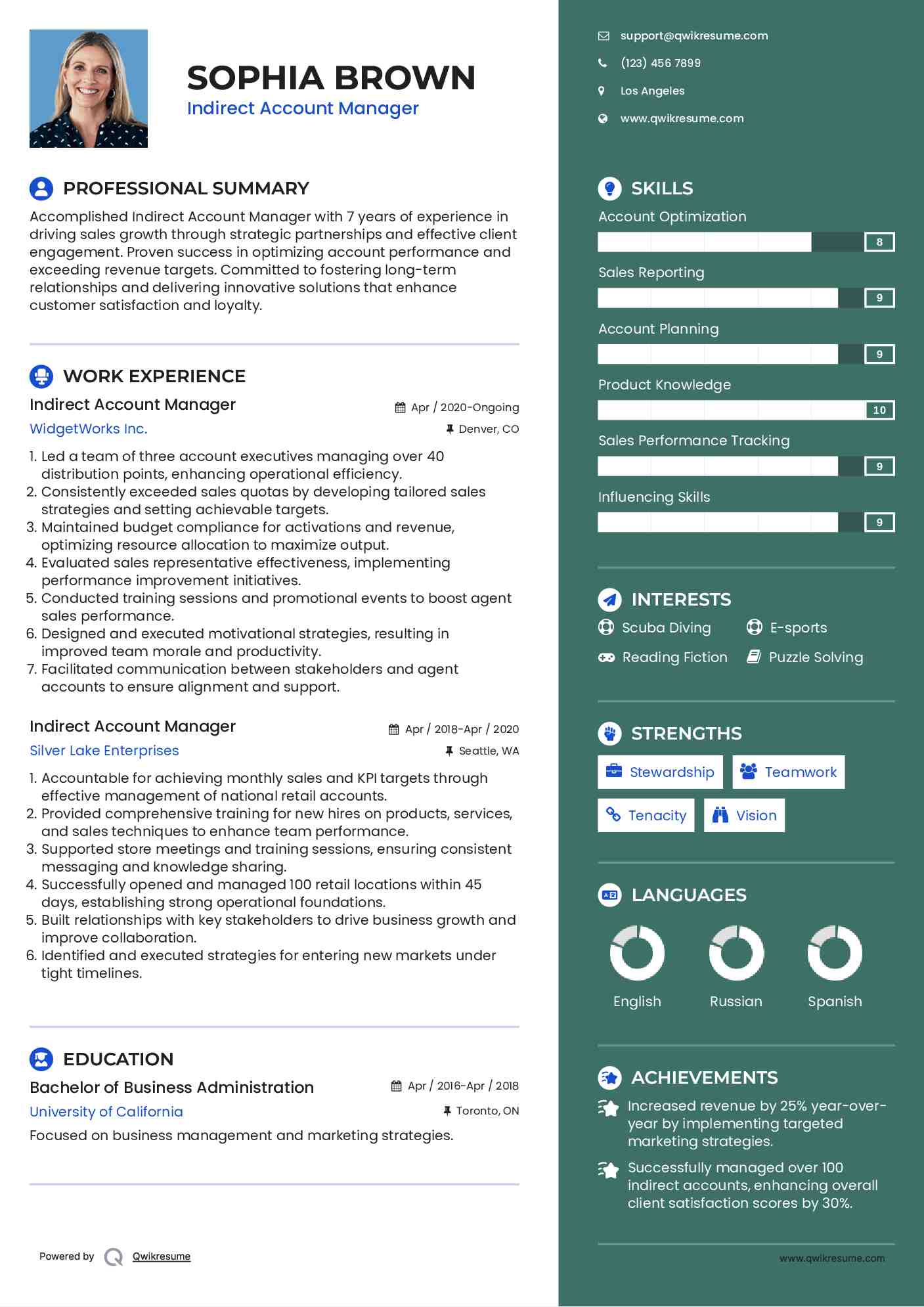 Indirect Account Manager Resume Model