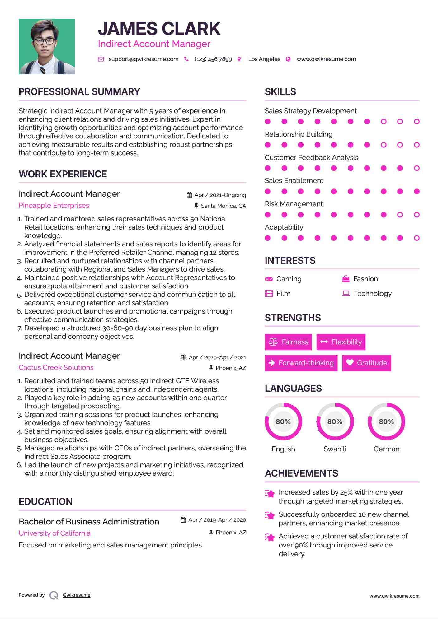 Indirect Account Manager Resume Template