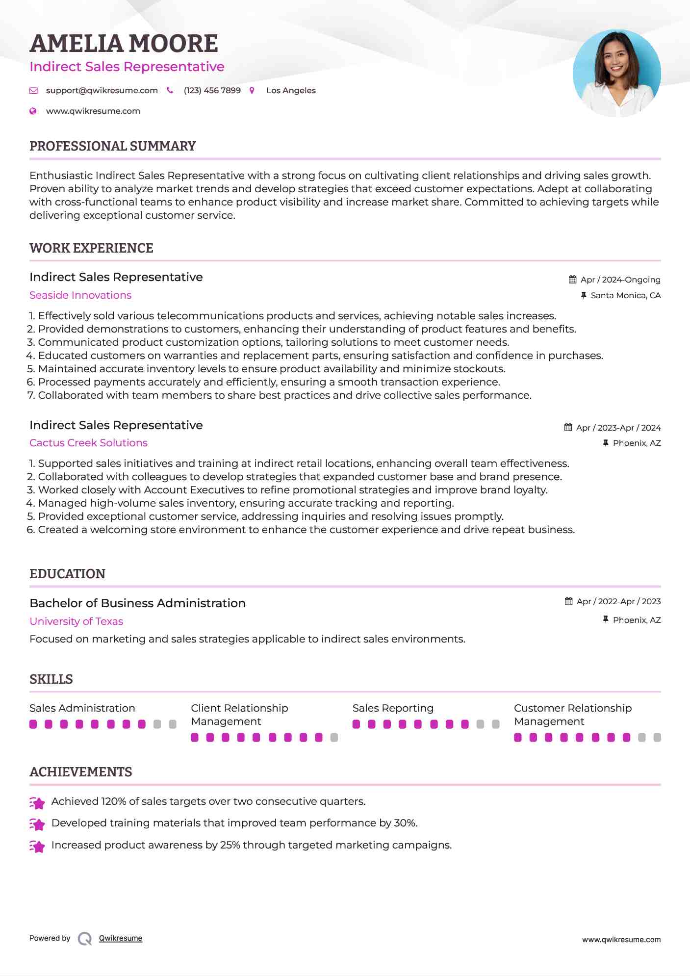 Indirect Sales Representative Resume Format