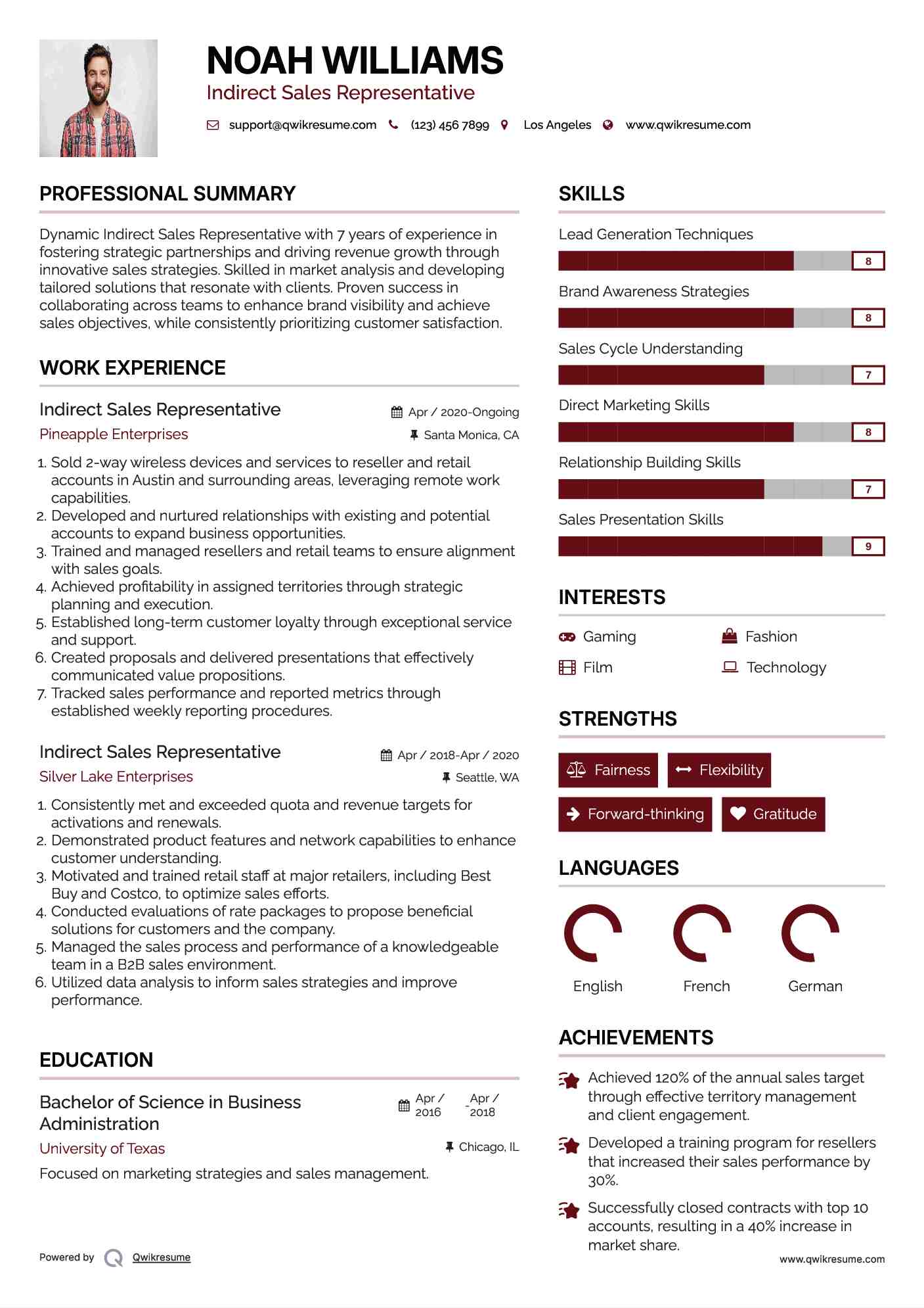 Indirect Sales Representative Resume Model