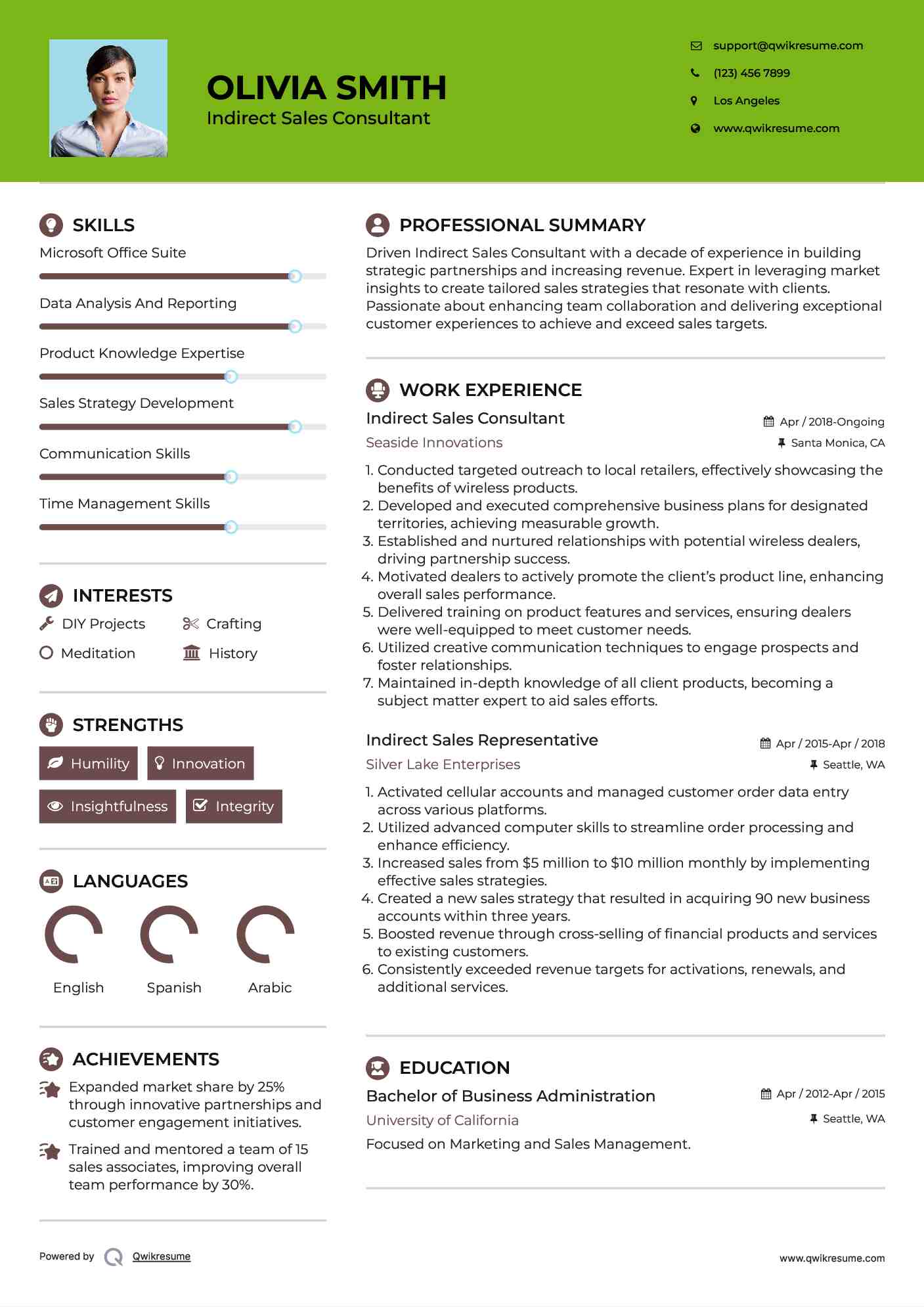 Indirect Sales Consultant Resume Model