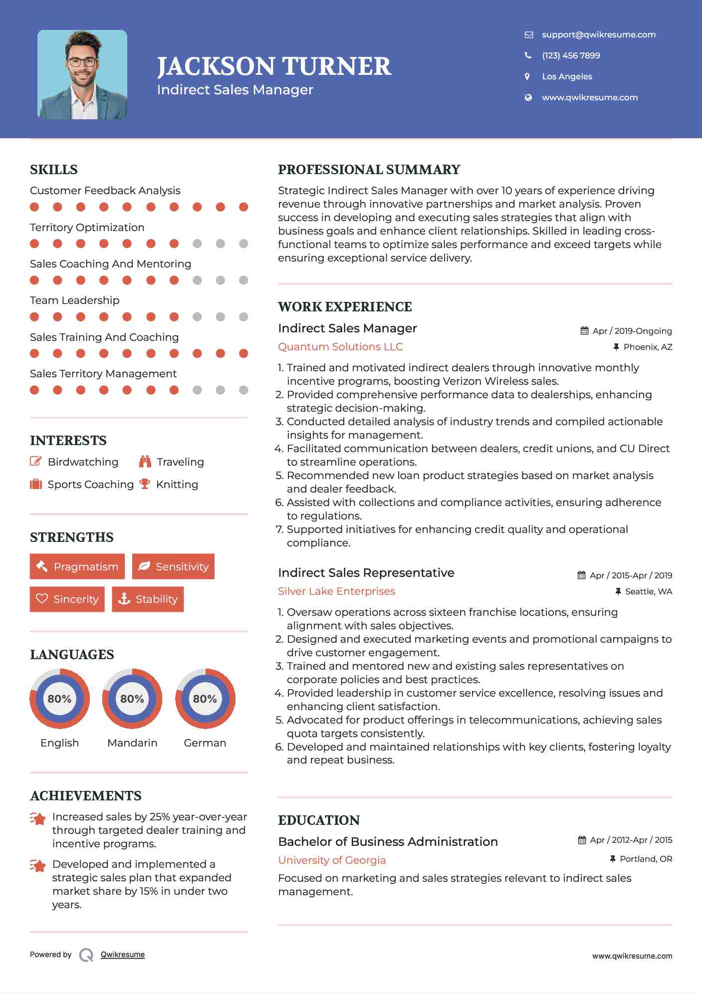 Indirect Sales Manager Resume Template