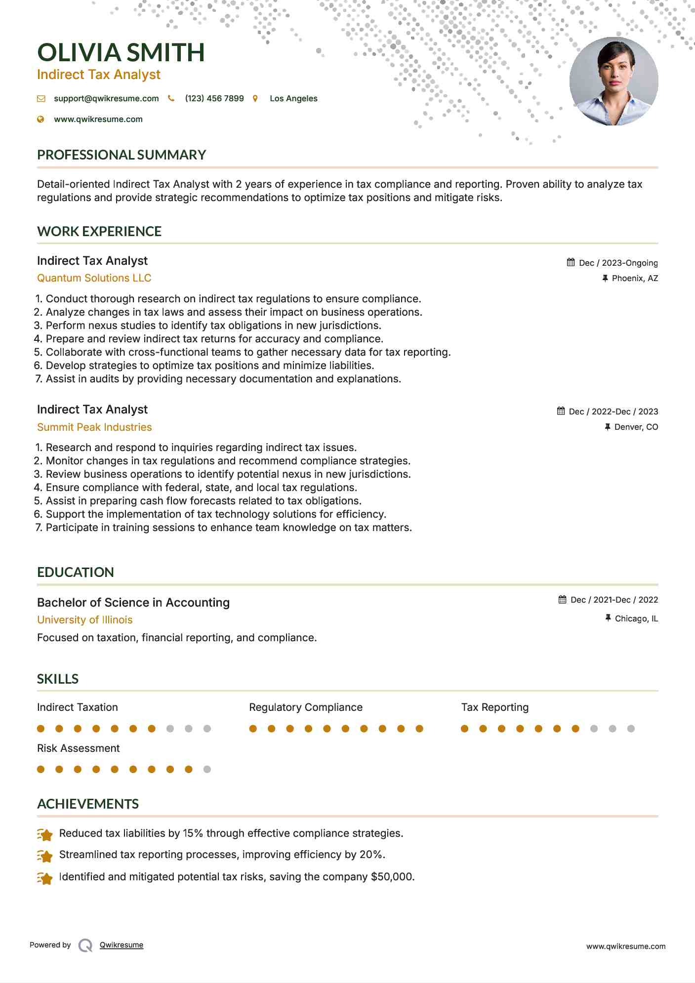 Indirect Tax Analyst Resume Model