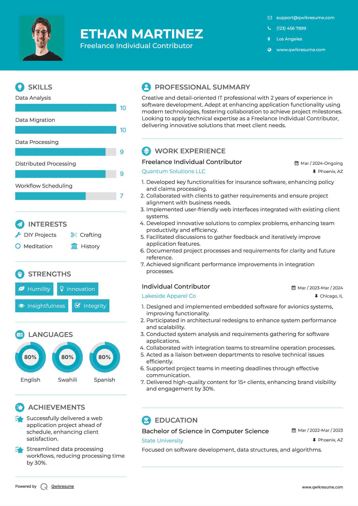 Freelance Individual Contributor Resume Format
