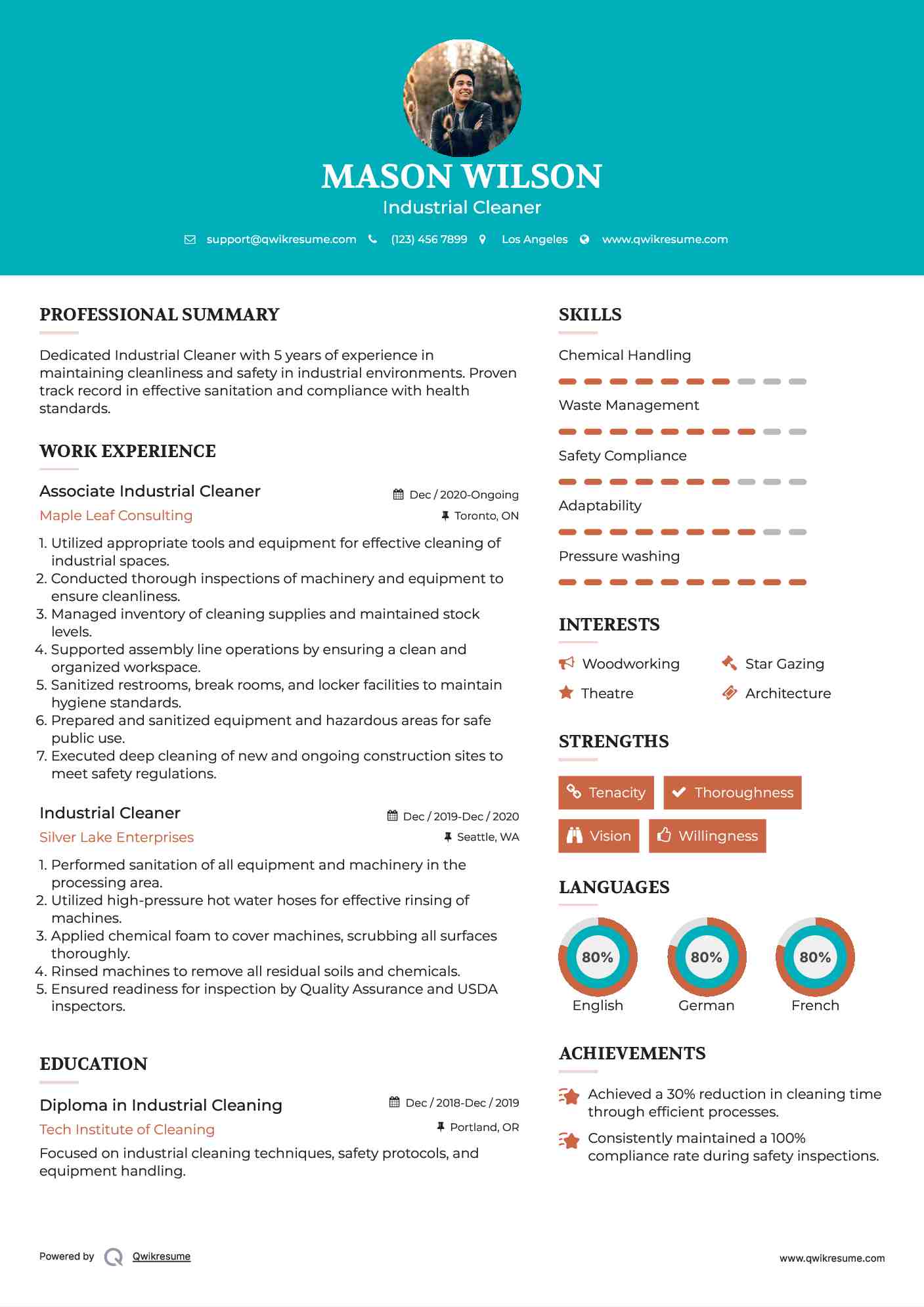 Associate Industrial Cleaner Resume Sample