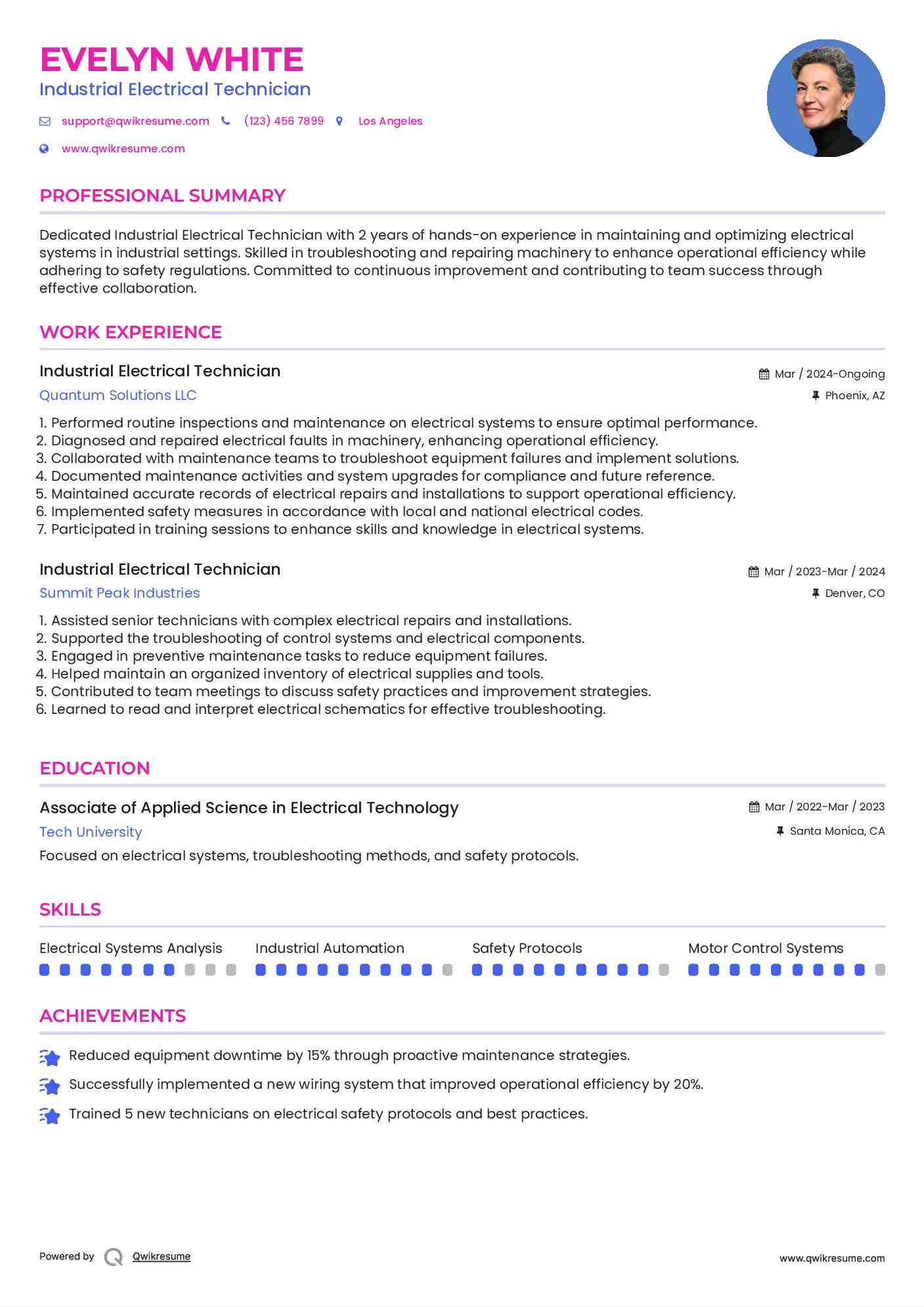 Industrial Electrical Technician Resume Format