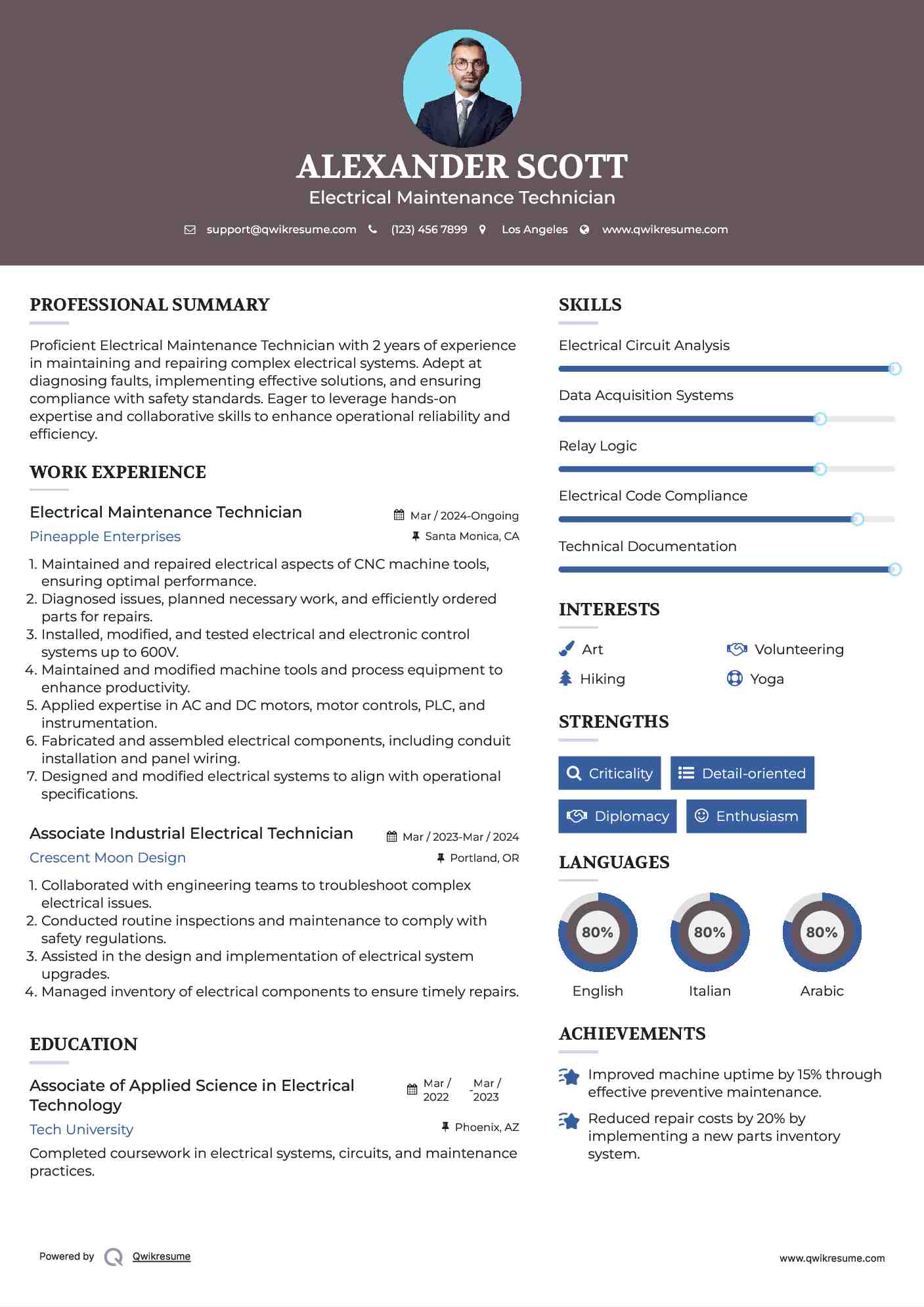 Electrical Maintenance Technician Resume Example