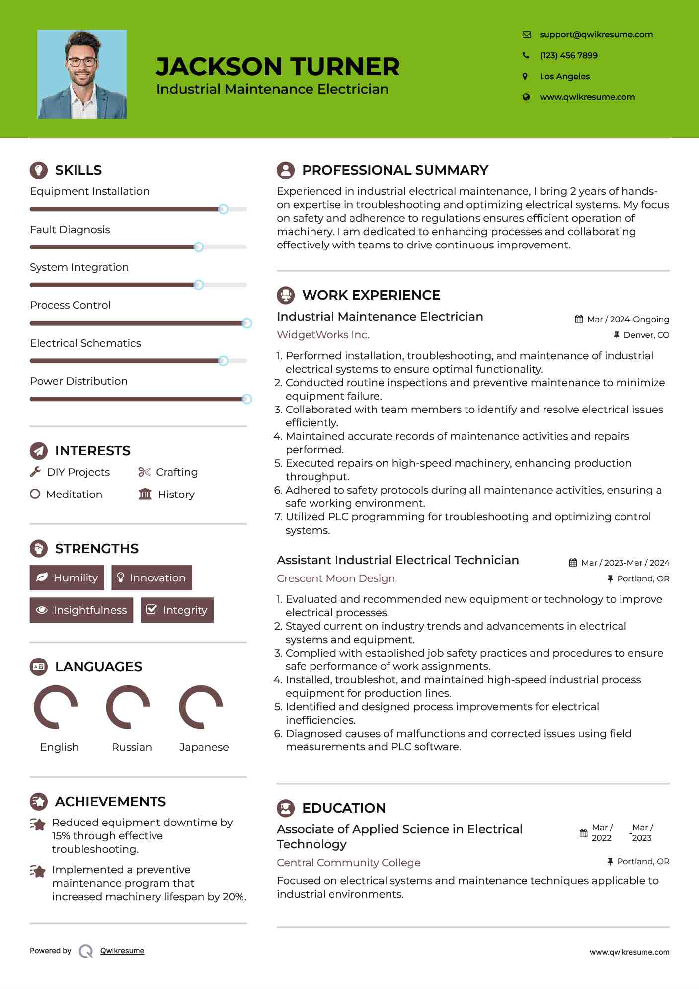 Industrial Maintenance Electrician Resume Model
